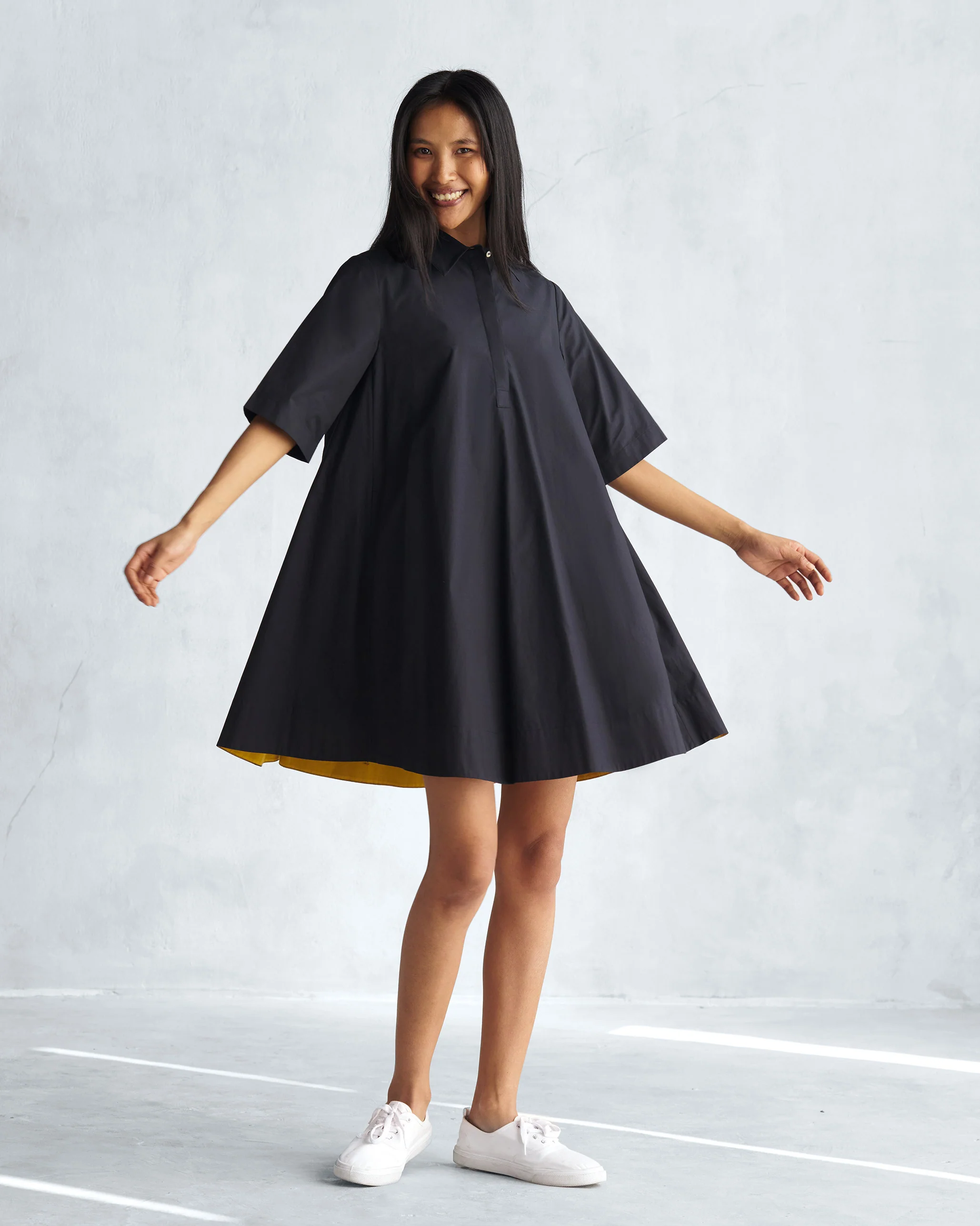 A-line Short Dress - Black - Image 4
