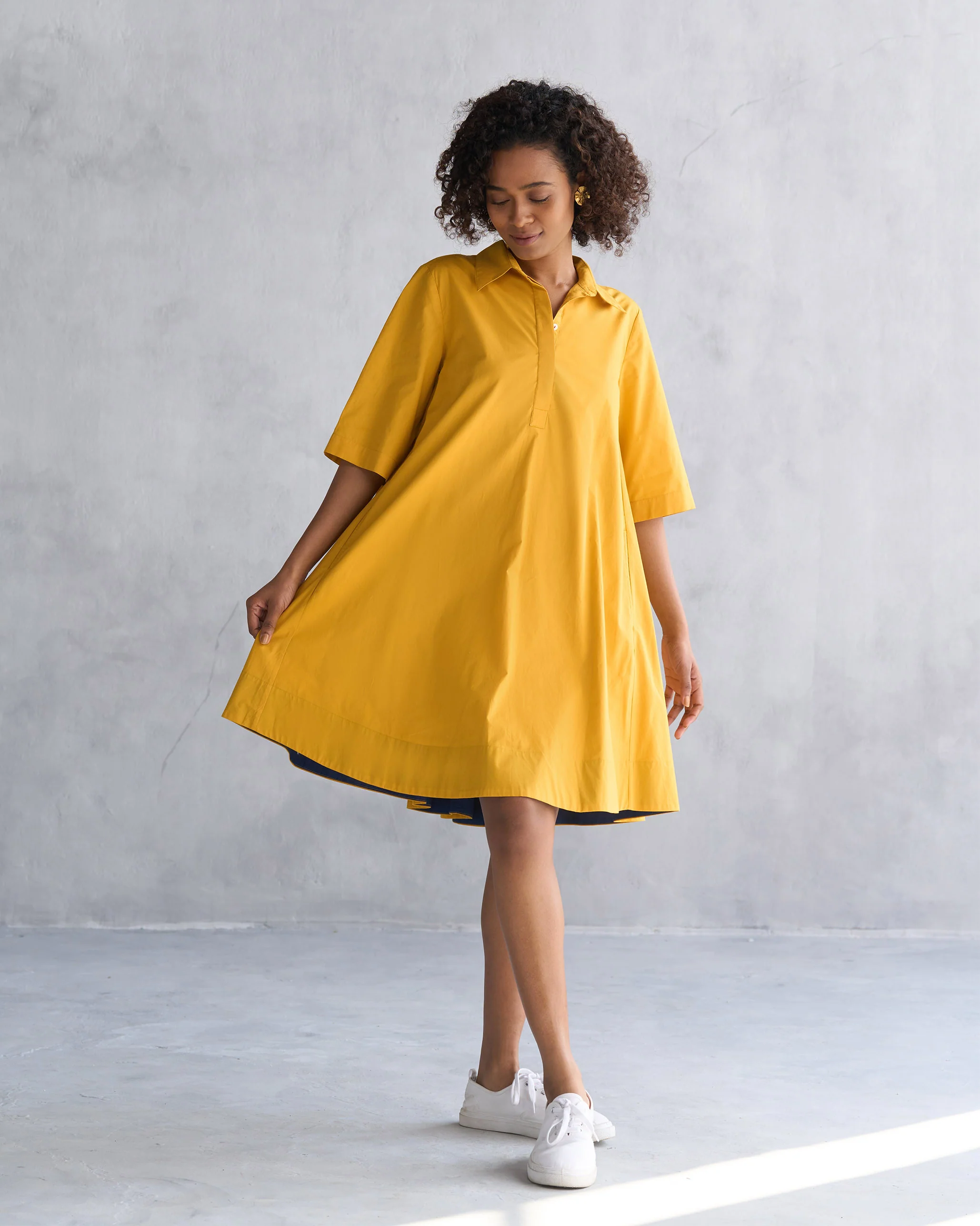 A-line Short Dress - Ochre - Image 4