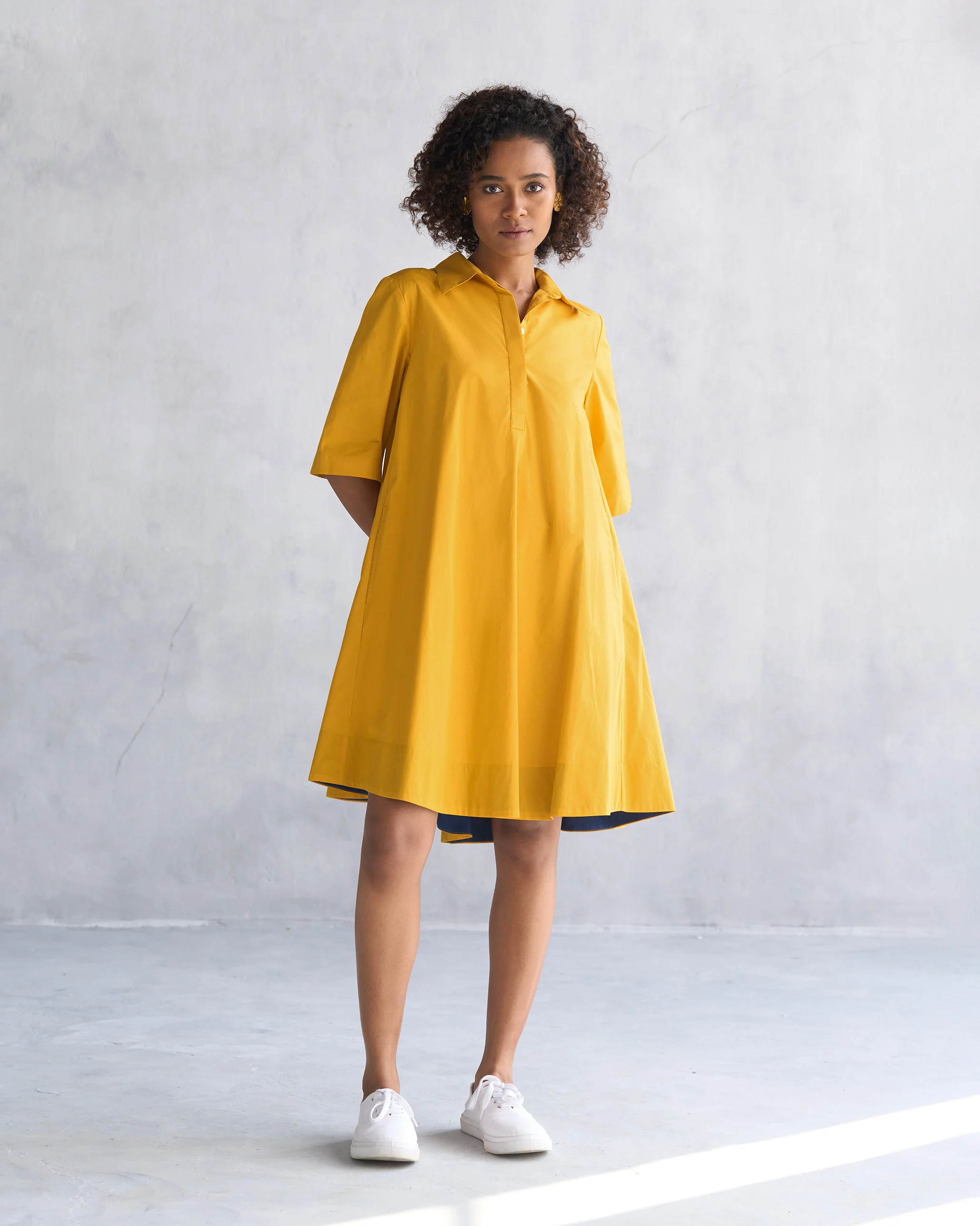 A-line Short Dress - Ochre - Image 5