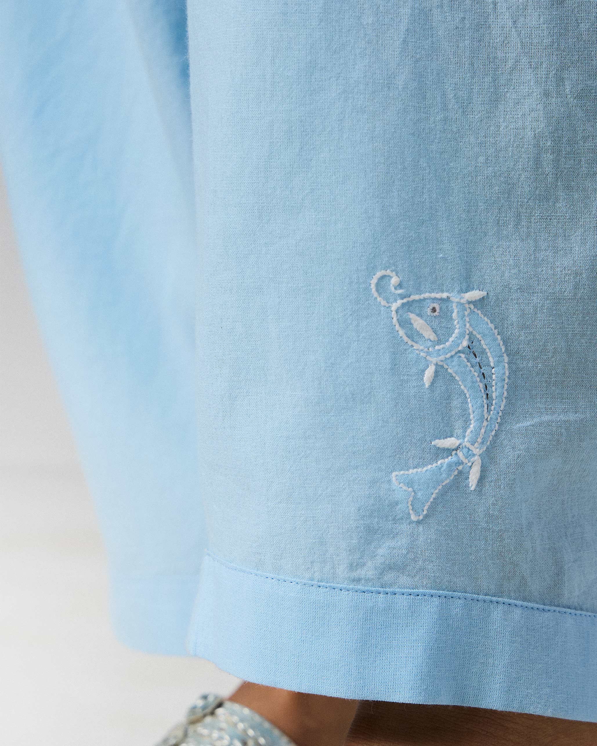 Aaira Pants - Ice Blue Embroidered - Image 5