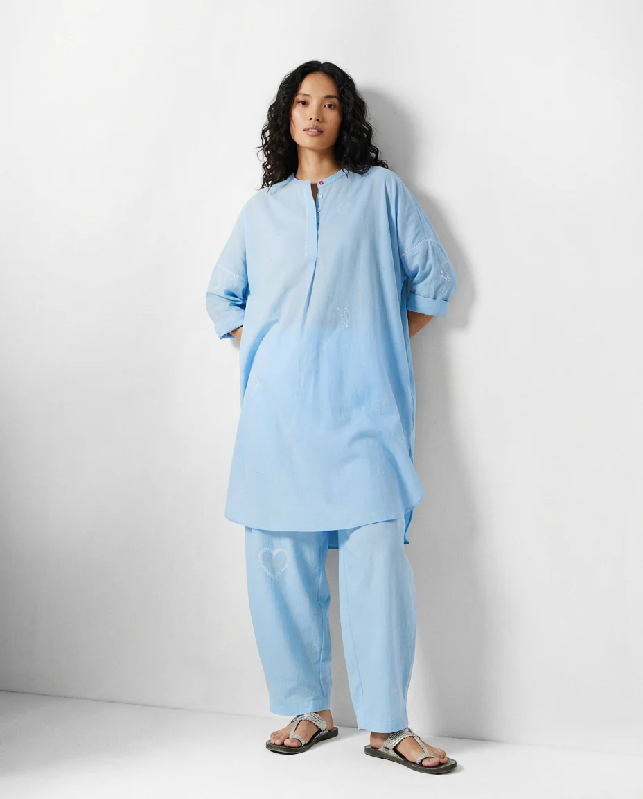 Aaira Pants - Ice Blue Embroidered - Image 7