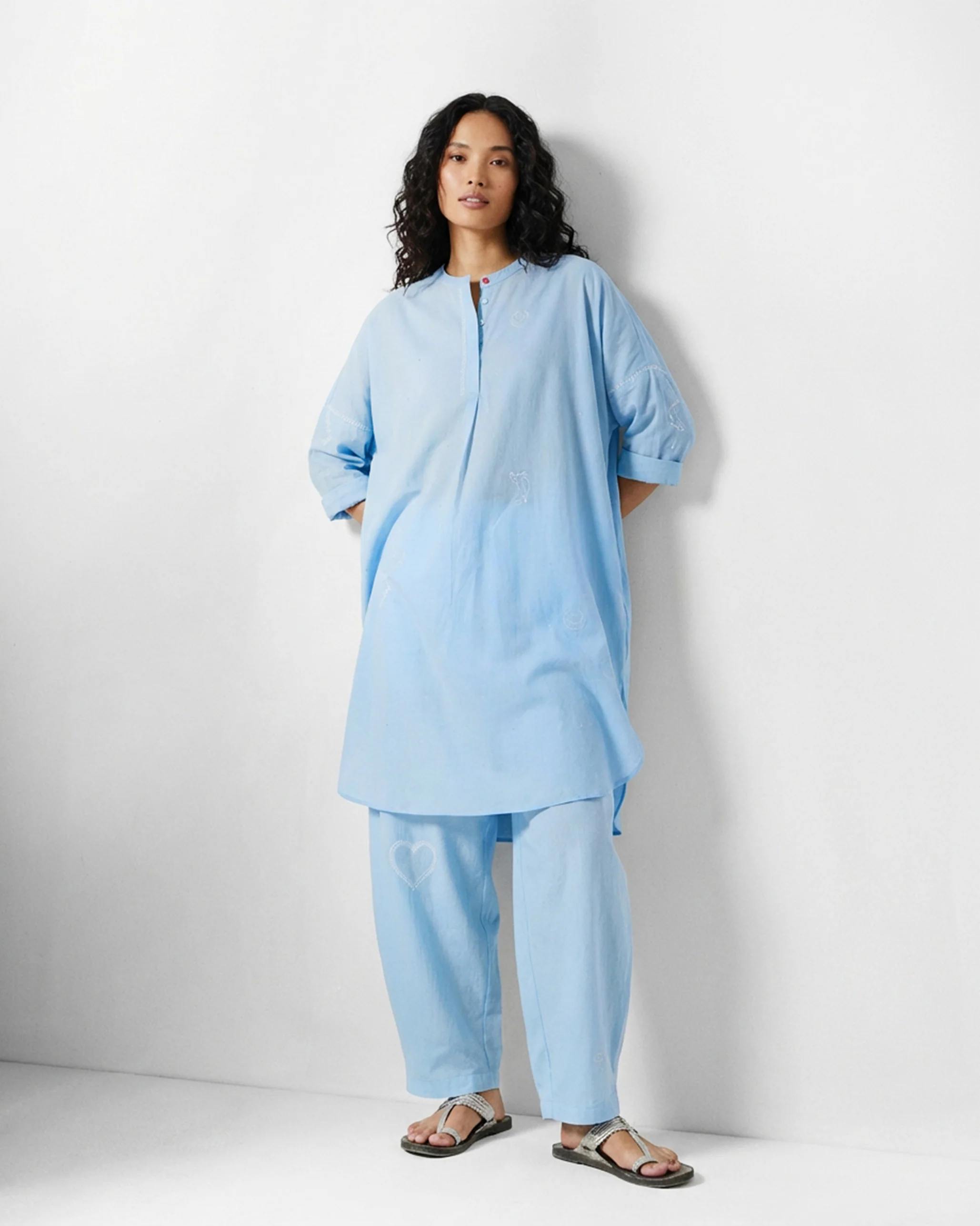 Aaira Pants - Ice Blue Embroidered - Image 8