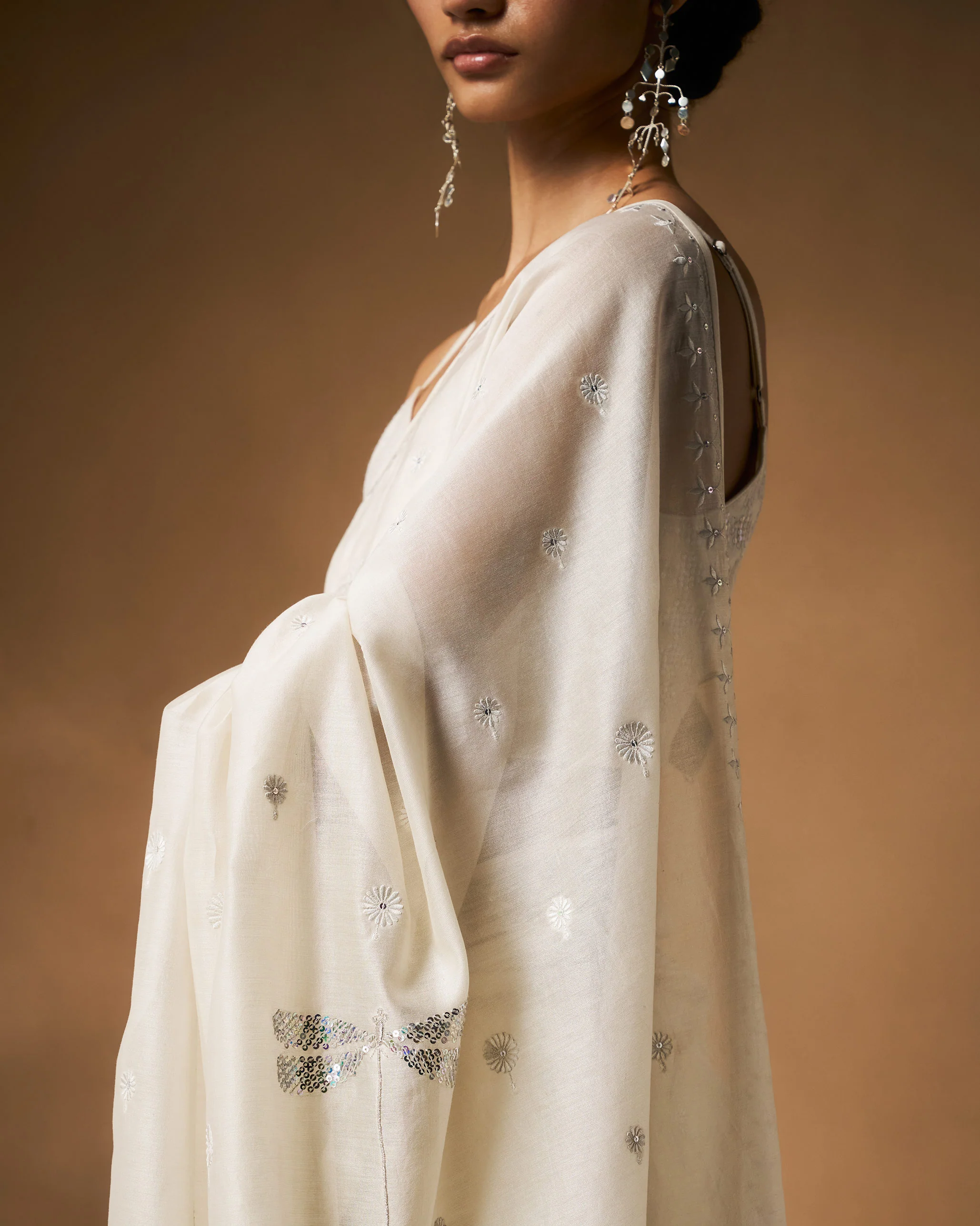 Afreen Sari - Ivory Embroidered - Image 3