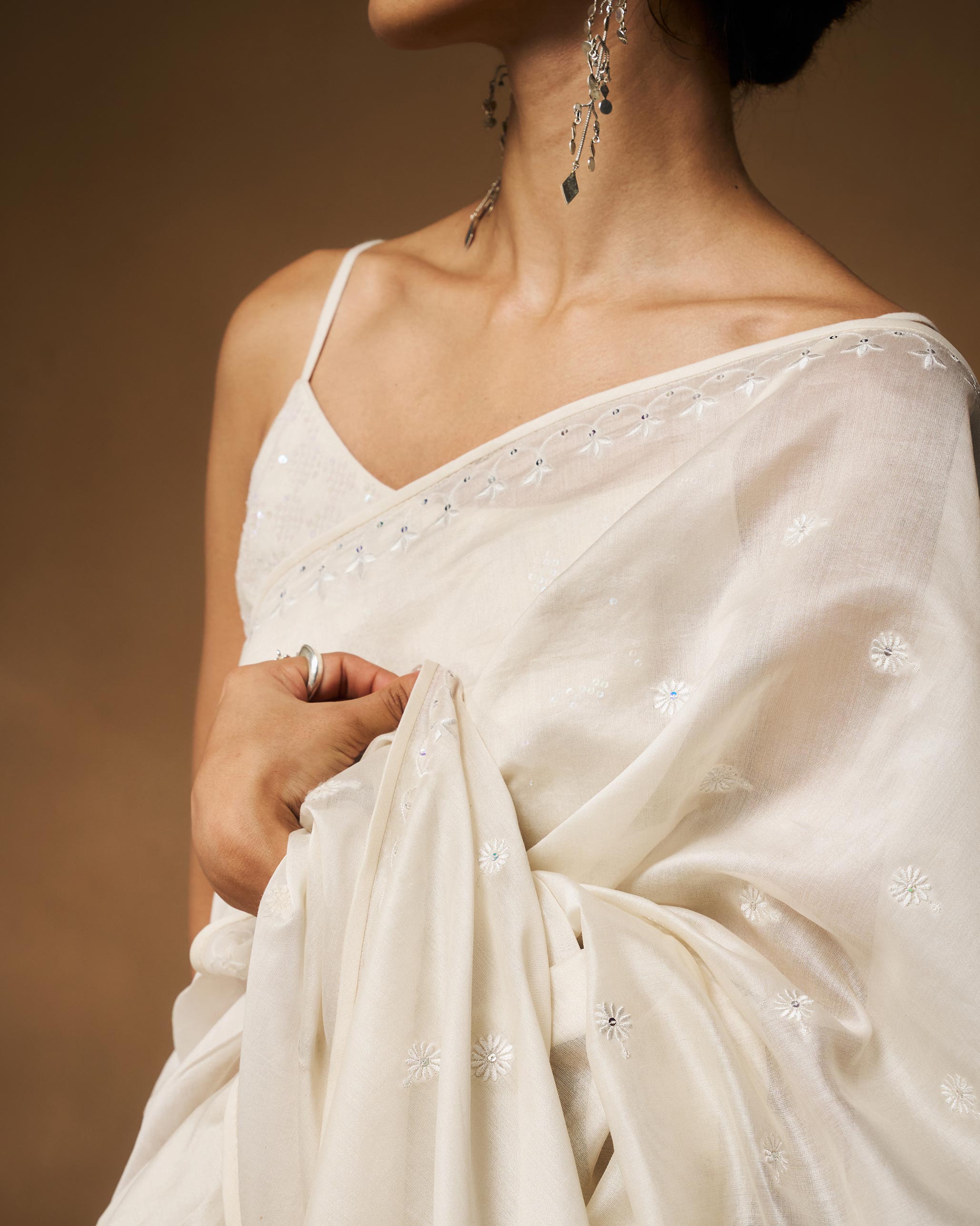 Afreen Sari - Ivory Embroidered - Image 5