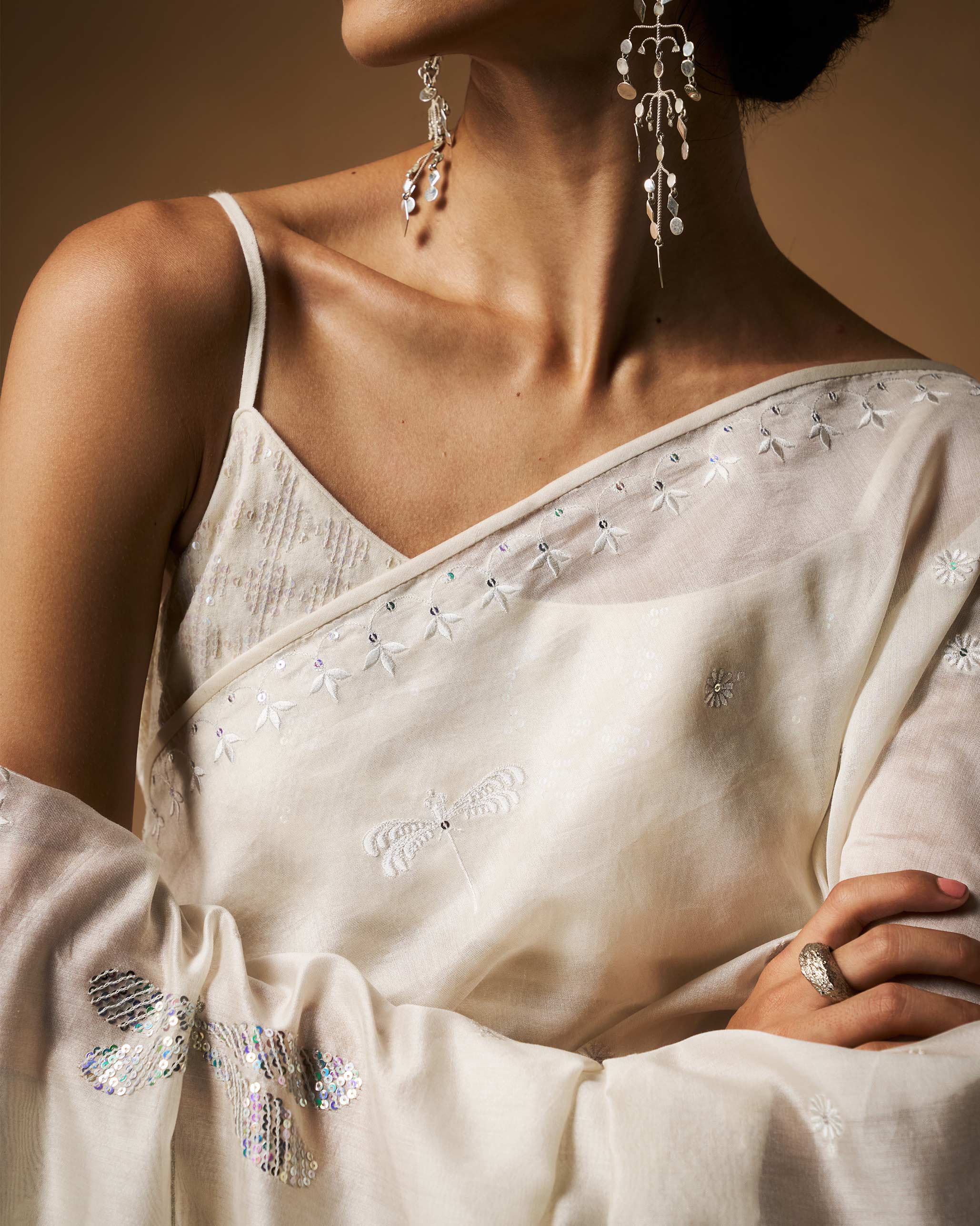 Afreen Sari - Ivory Embroidered - Image 8
