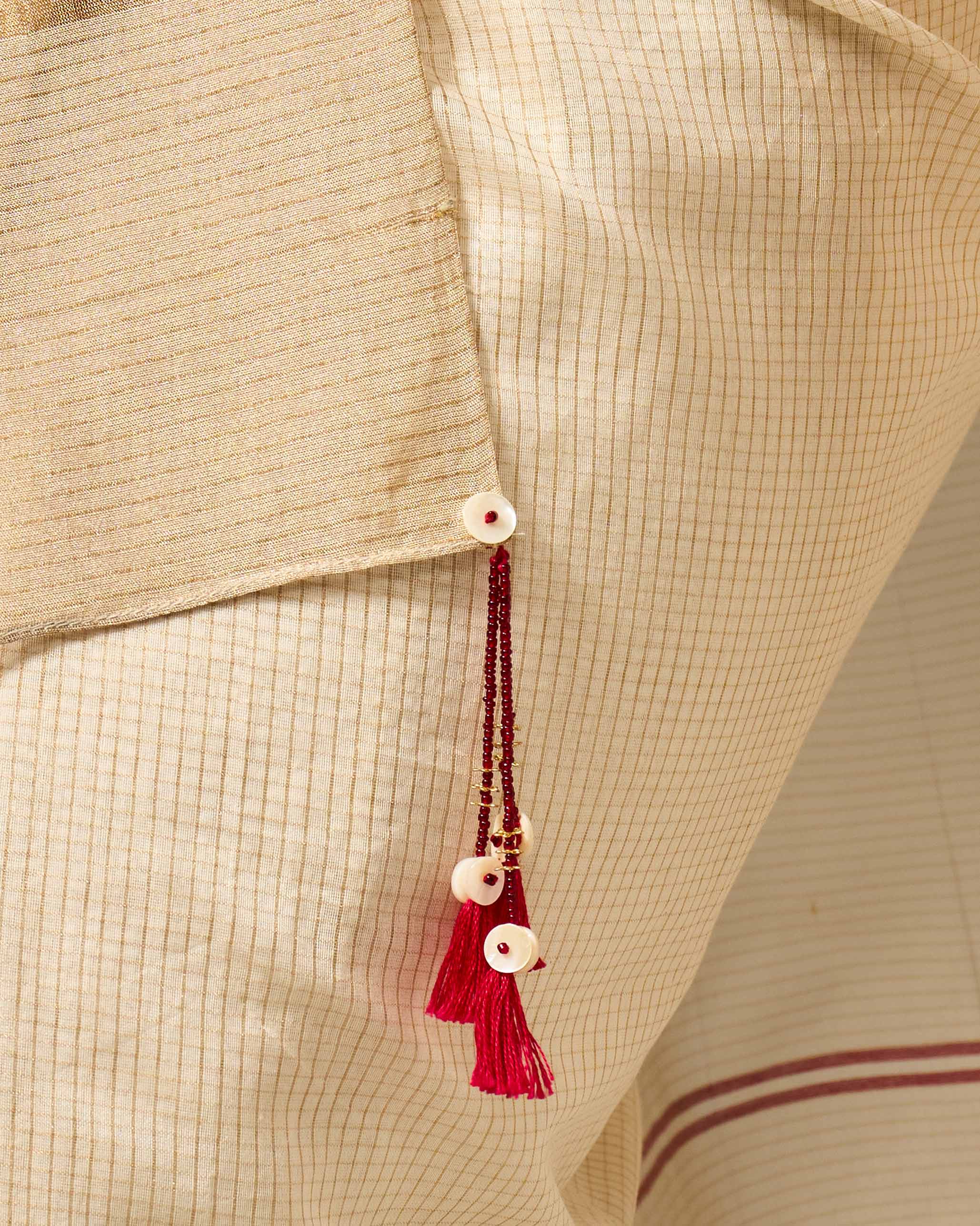 Aheli Sari - Ivory & Gold Checks - Image 3
