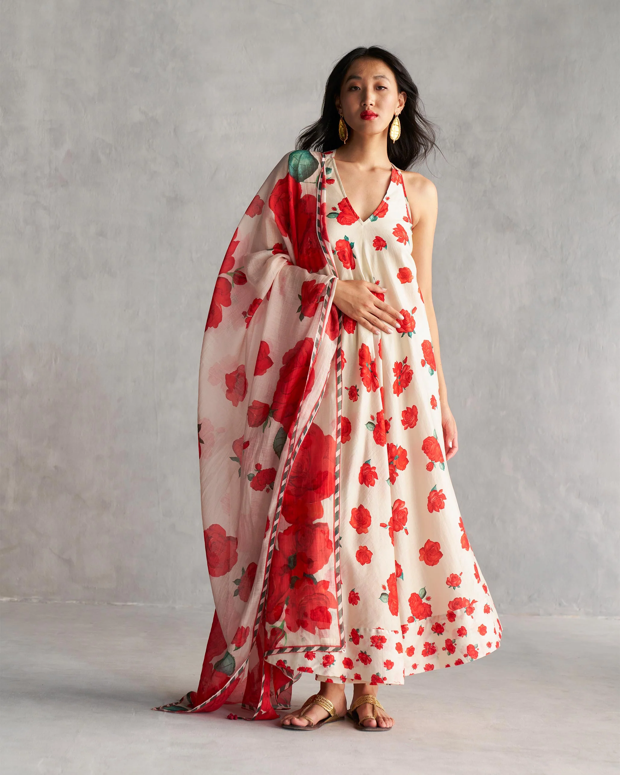 Akira Twistback Dress - Ivory & Red - Image 3