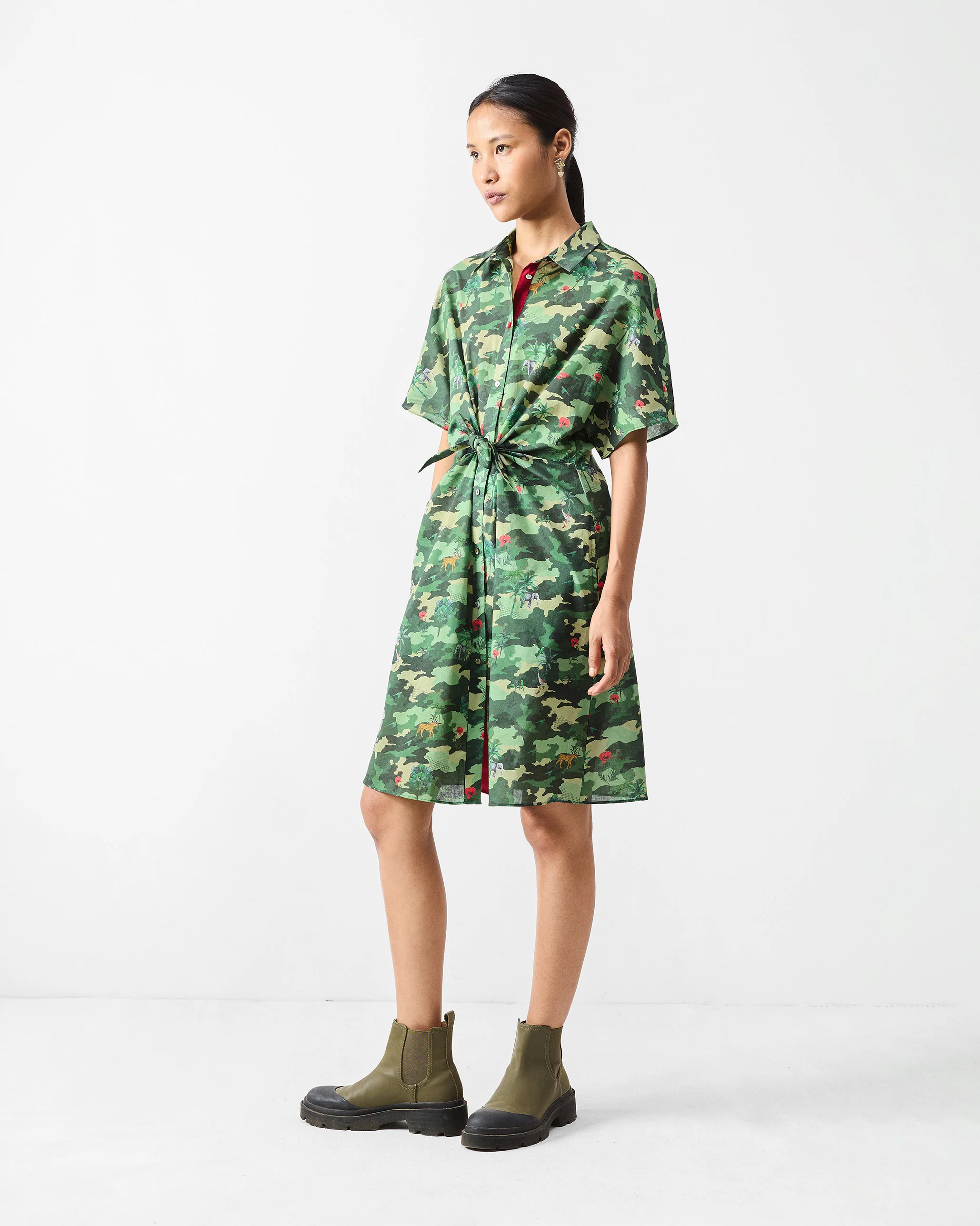 Alappuzha Shirt Dress - Green Printed - Image 3