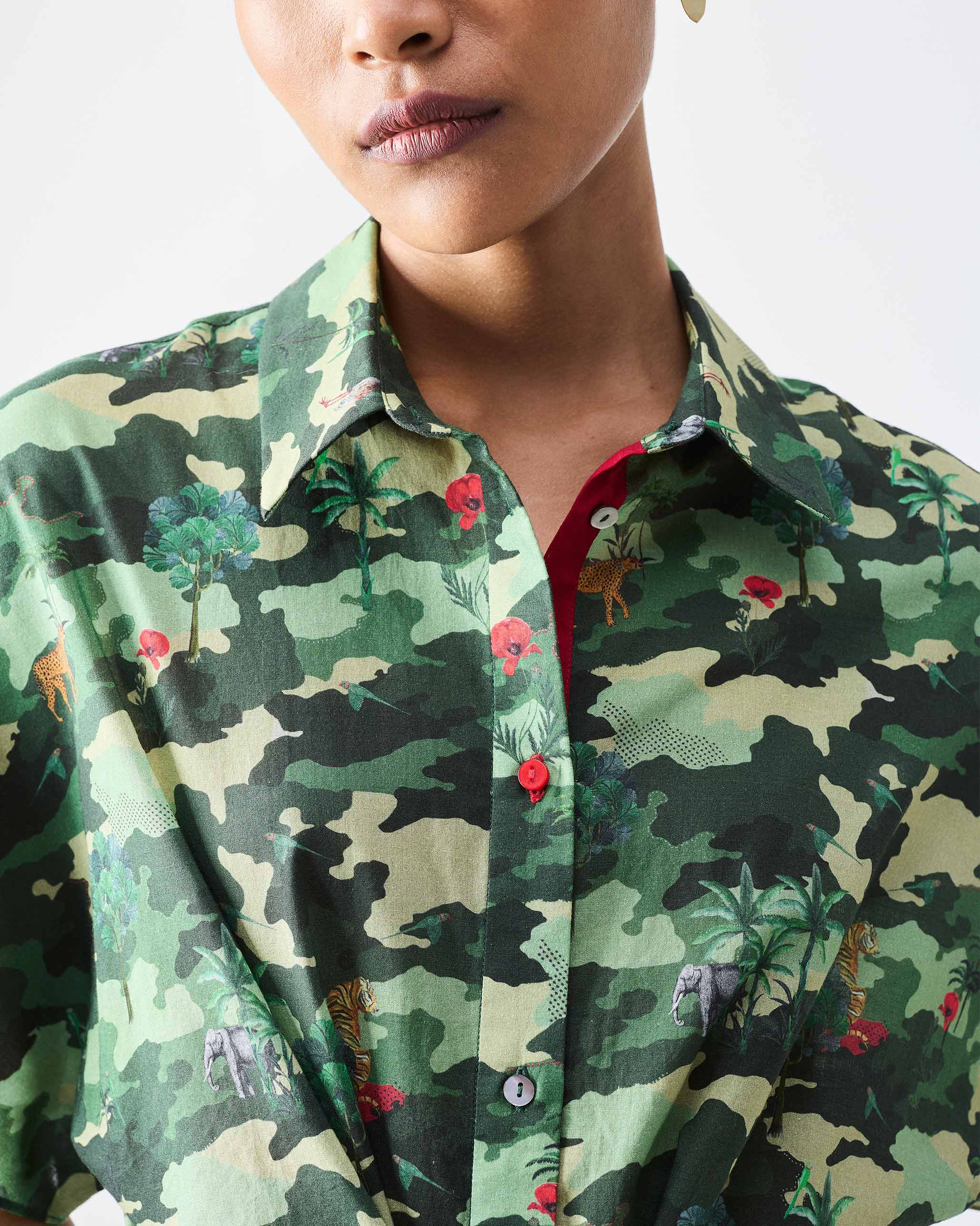 Alappuzha Shirt Dress - Green Printed - Image 4