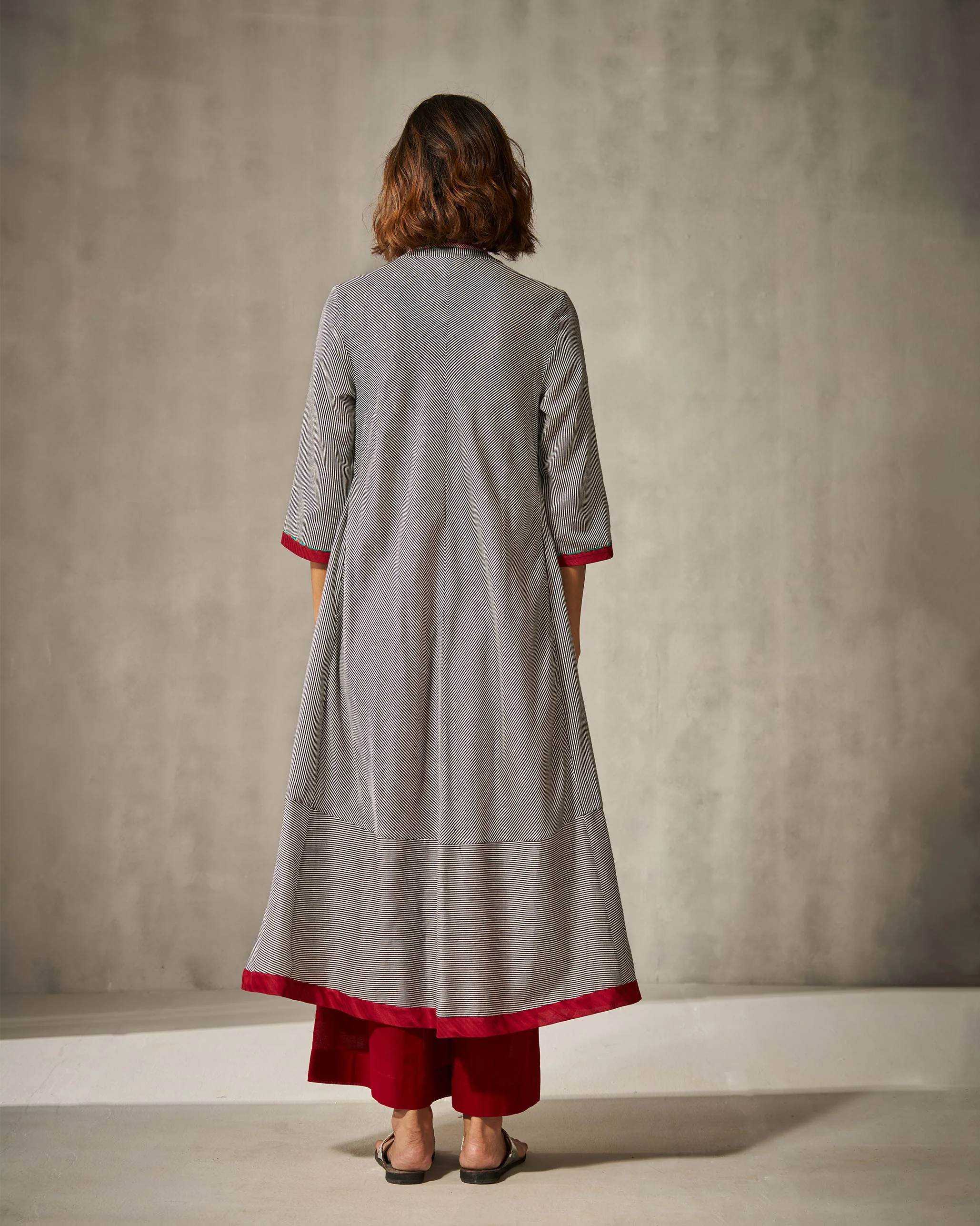 Aliyah Tie Kurta - Black & Ivory Stripes - Image 5