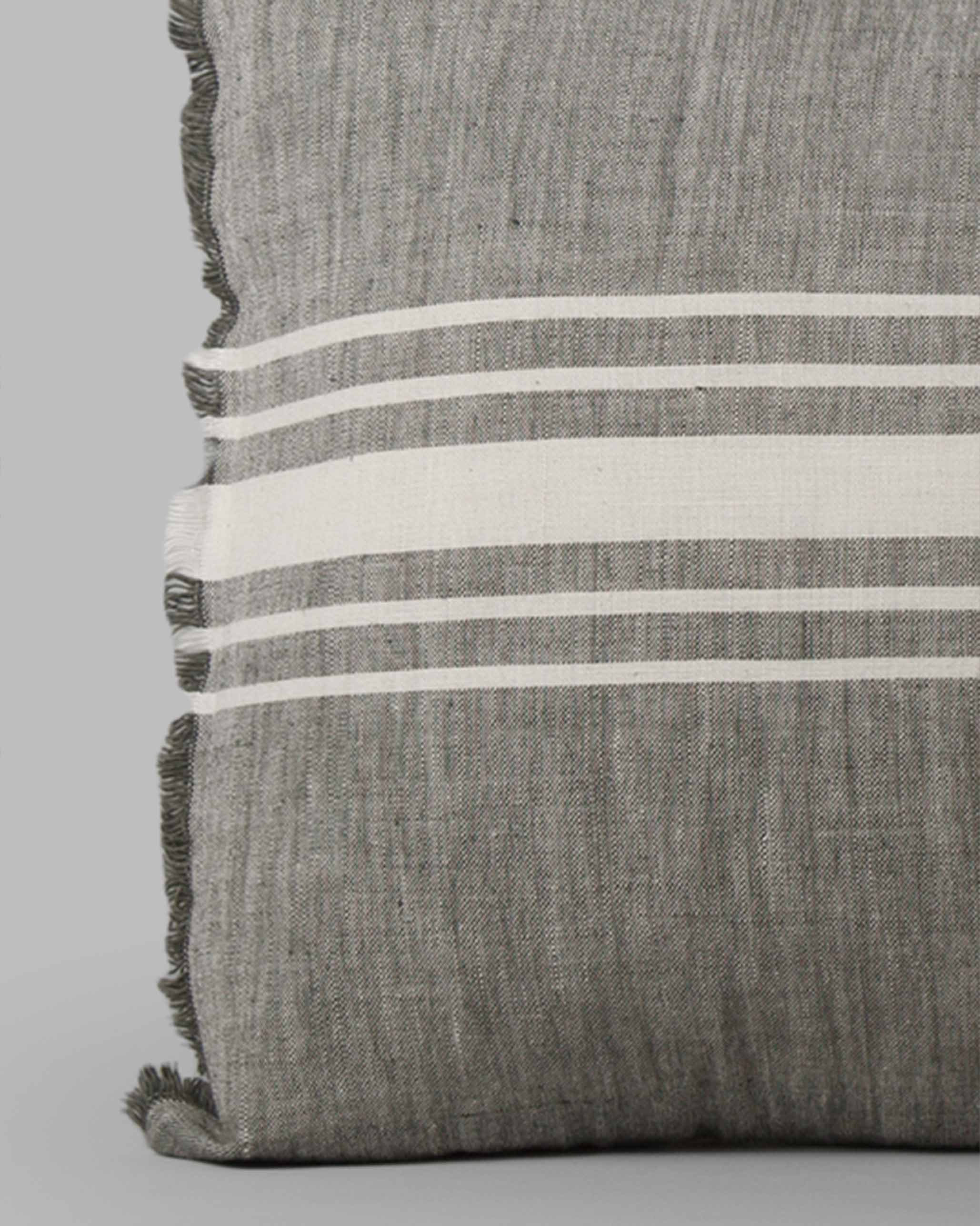 Alleppey French Stripes Pillow Cover - Grey & Ivory - Image 2
