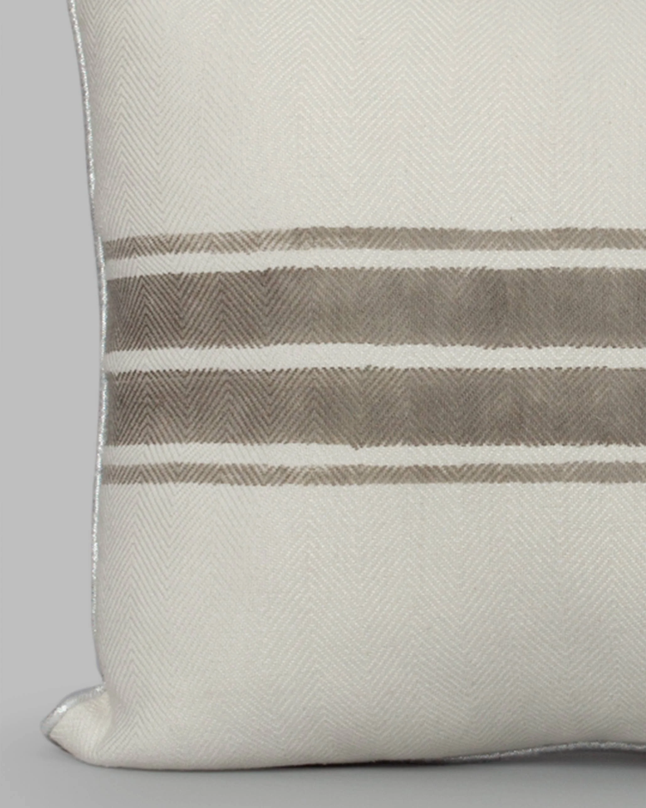 Alleppey French Stripes Pillow Cover - Ivory & Soft Grey - Image 2