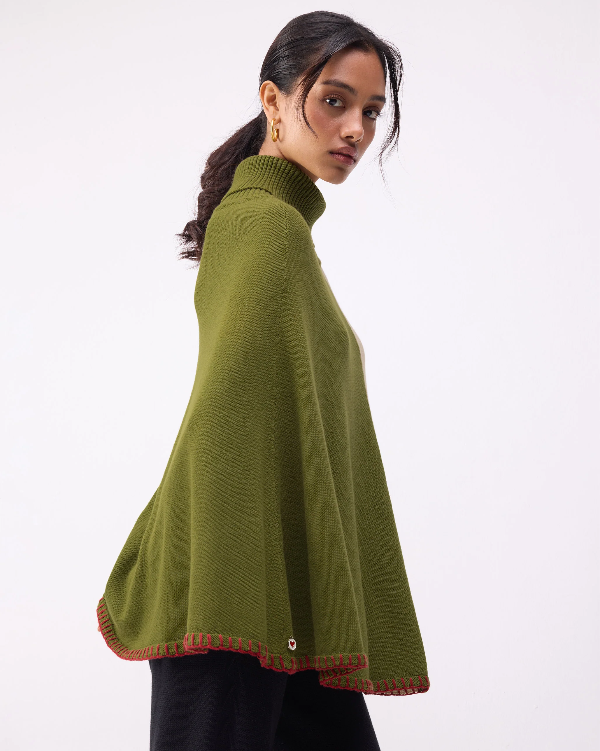 Alpine Poncho - Olive & Oatmeal - Image 3