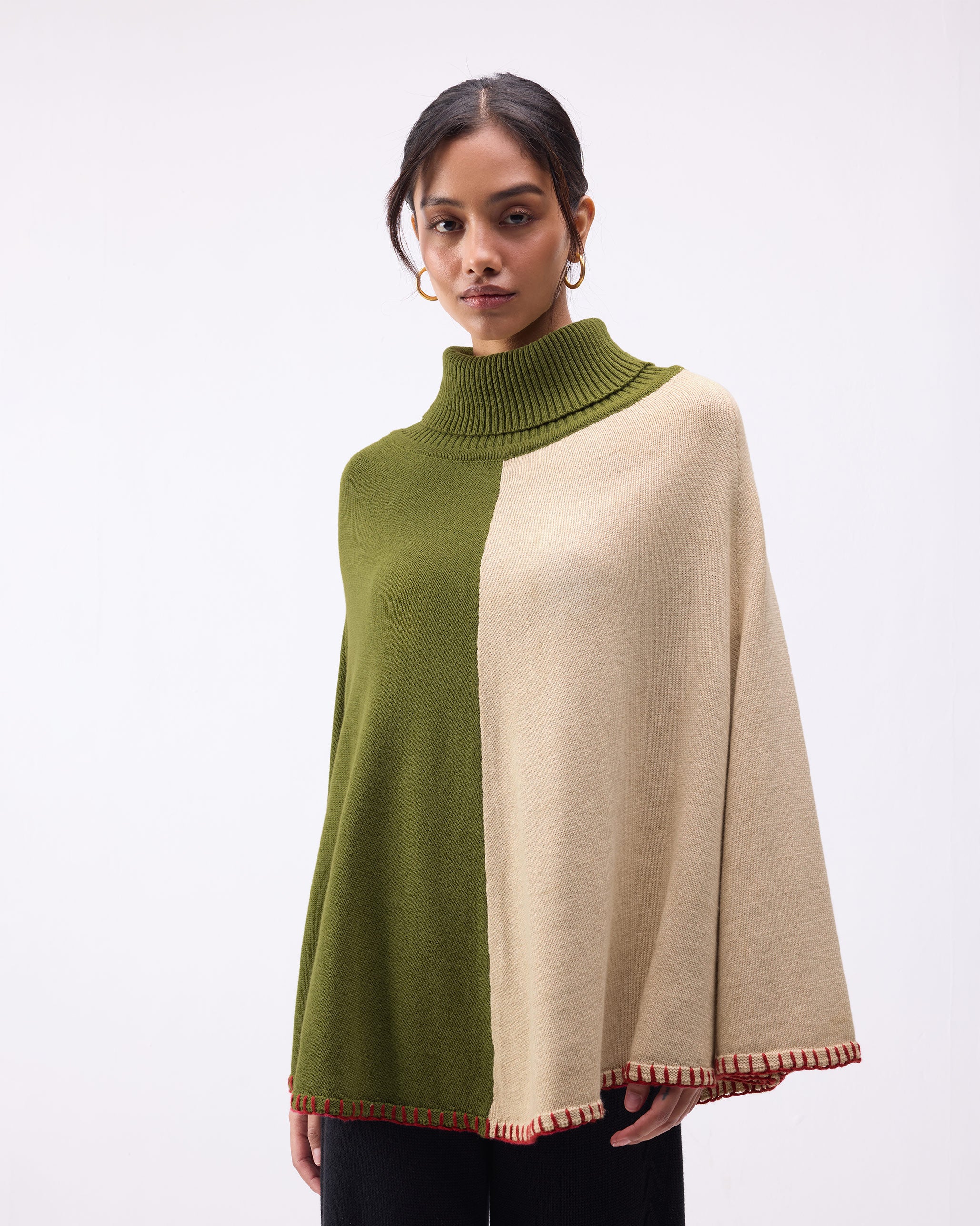 Alpine Poncho - Olive & Oatmeal - Image 6