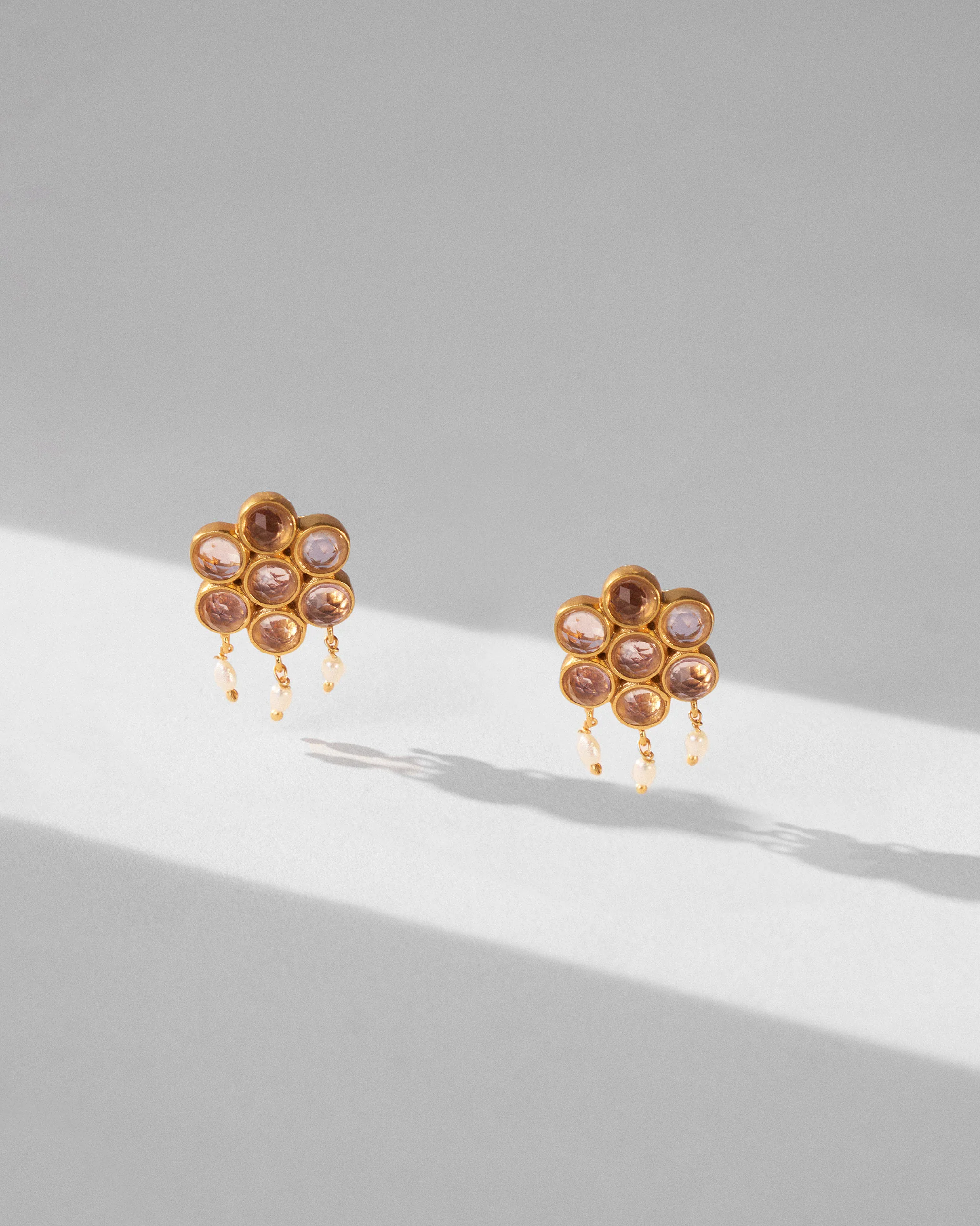 Amethyst Flower Earrings - Gold - Image 3