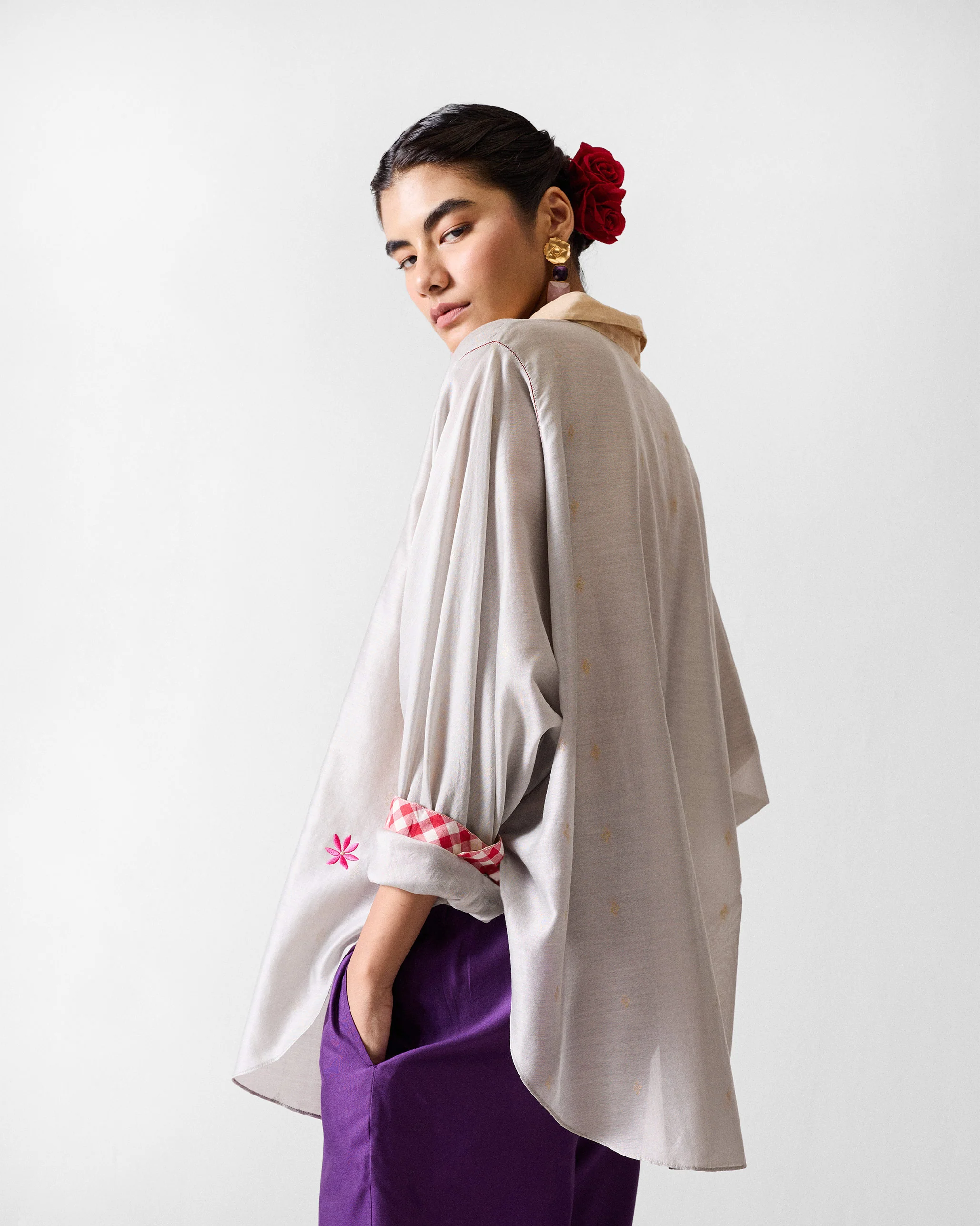Amravati Top - Grey & Gold Printed - Image 2