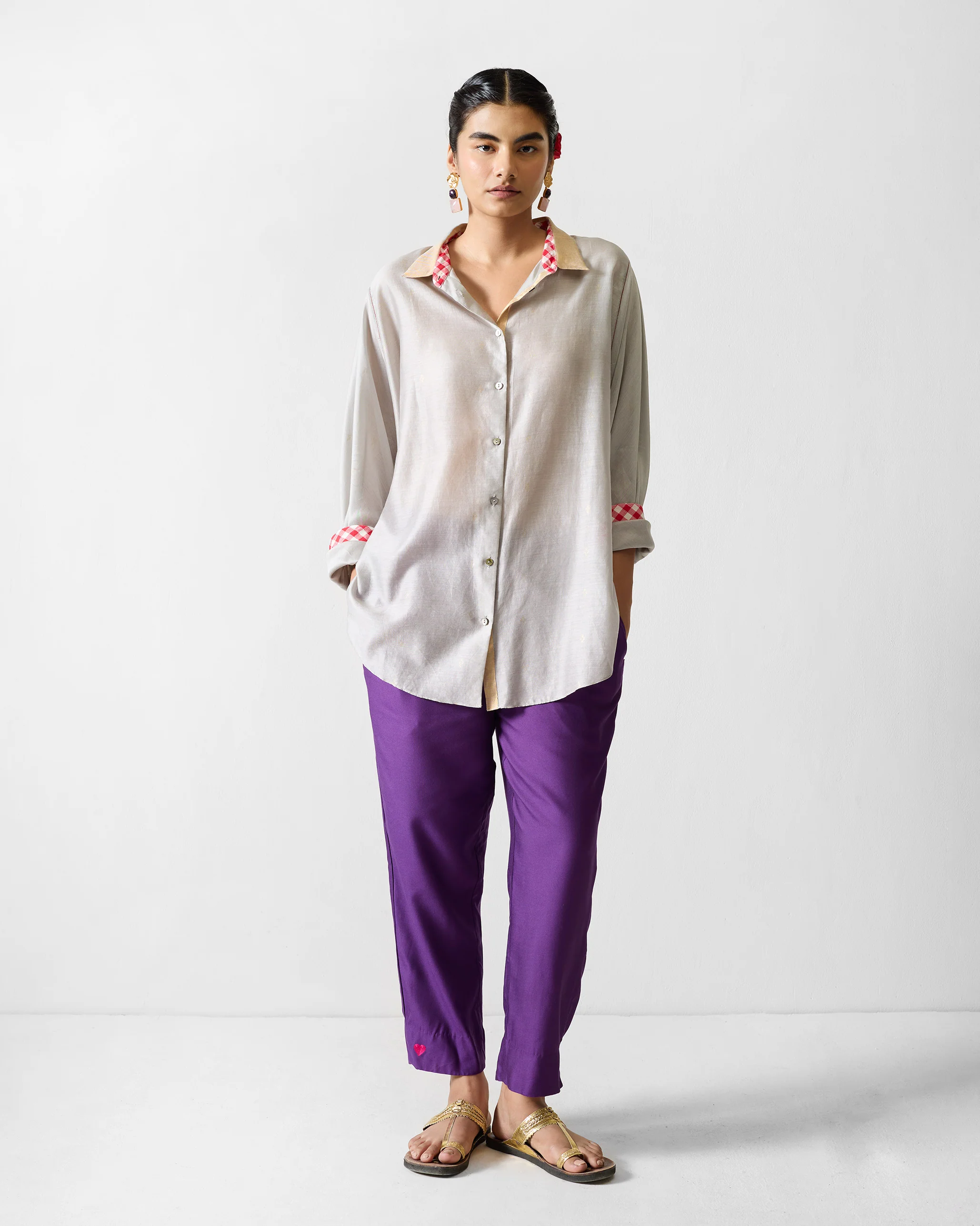 Amravati Top - Grey & Gold Printed - Image 7