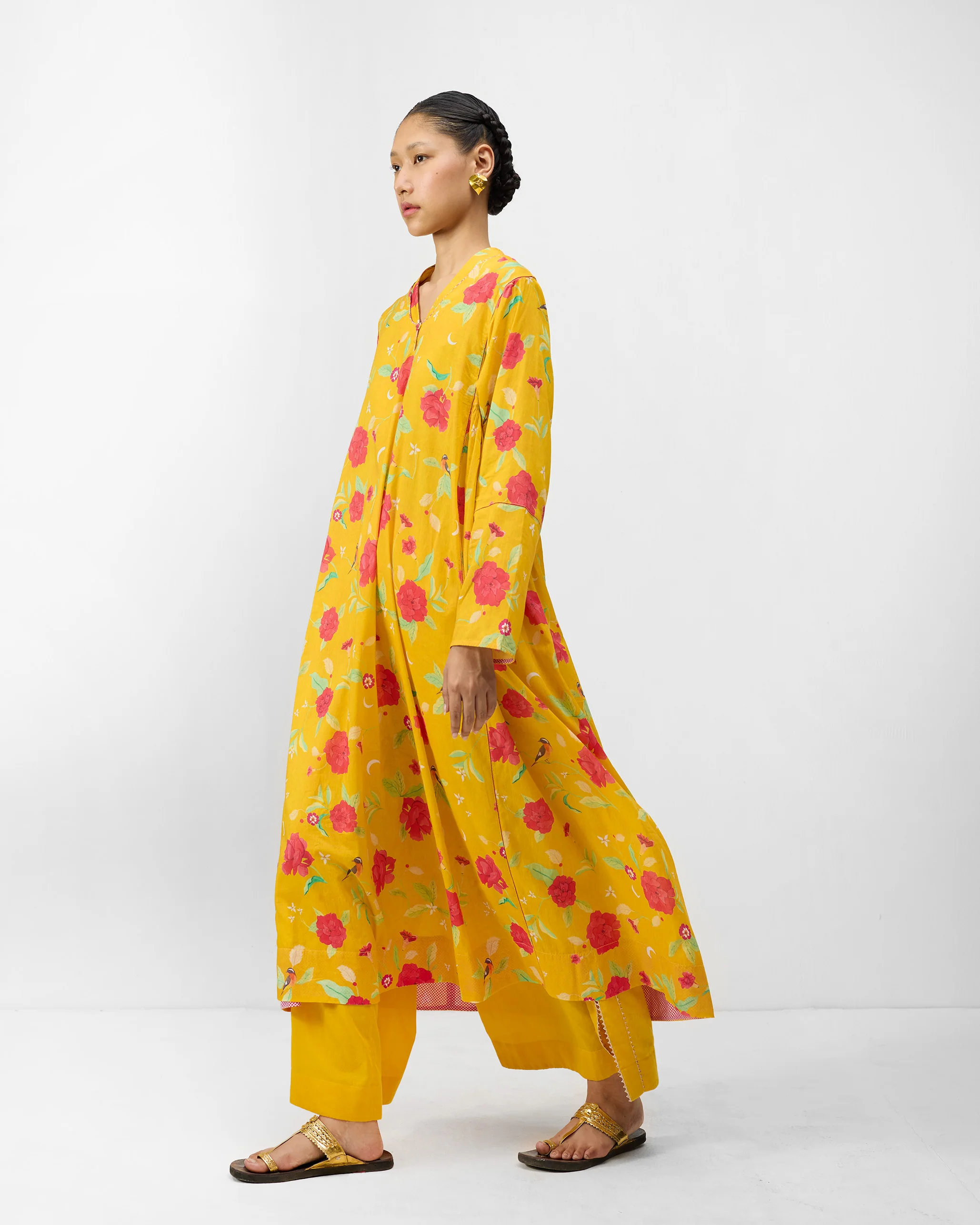 Amreli Kurta - Turmeric Yellow & Watermelon Print - Image 3