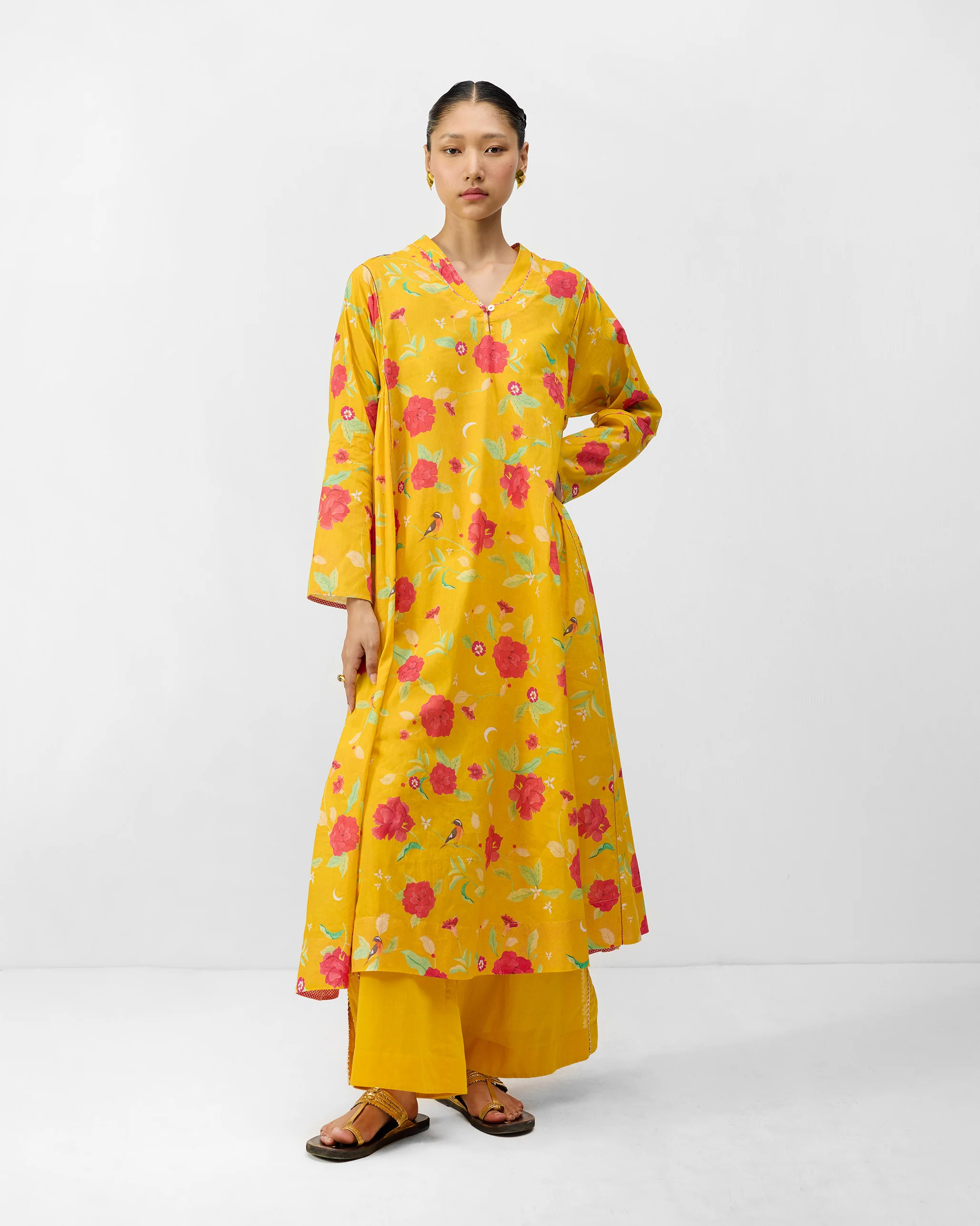 Amreli Kurta - Turmeric Yellow & Watermelon Print - Image 4