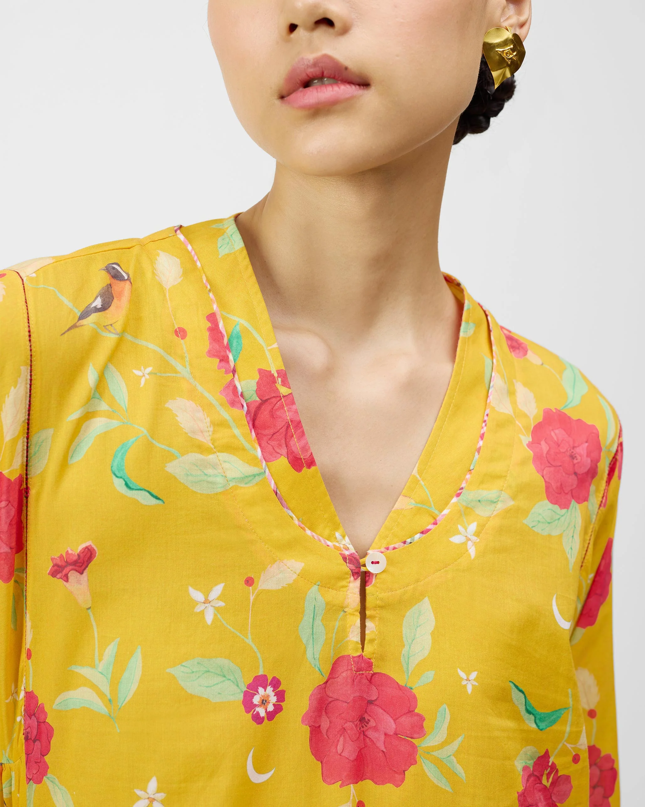Amreli Kurta - Turmeric Yellow & Watermelon Print - Image 5