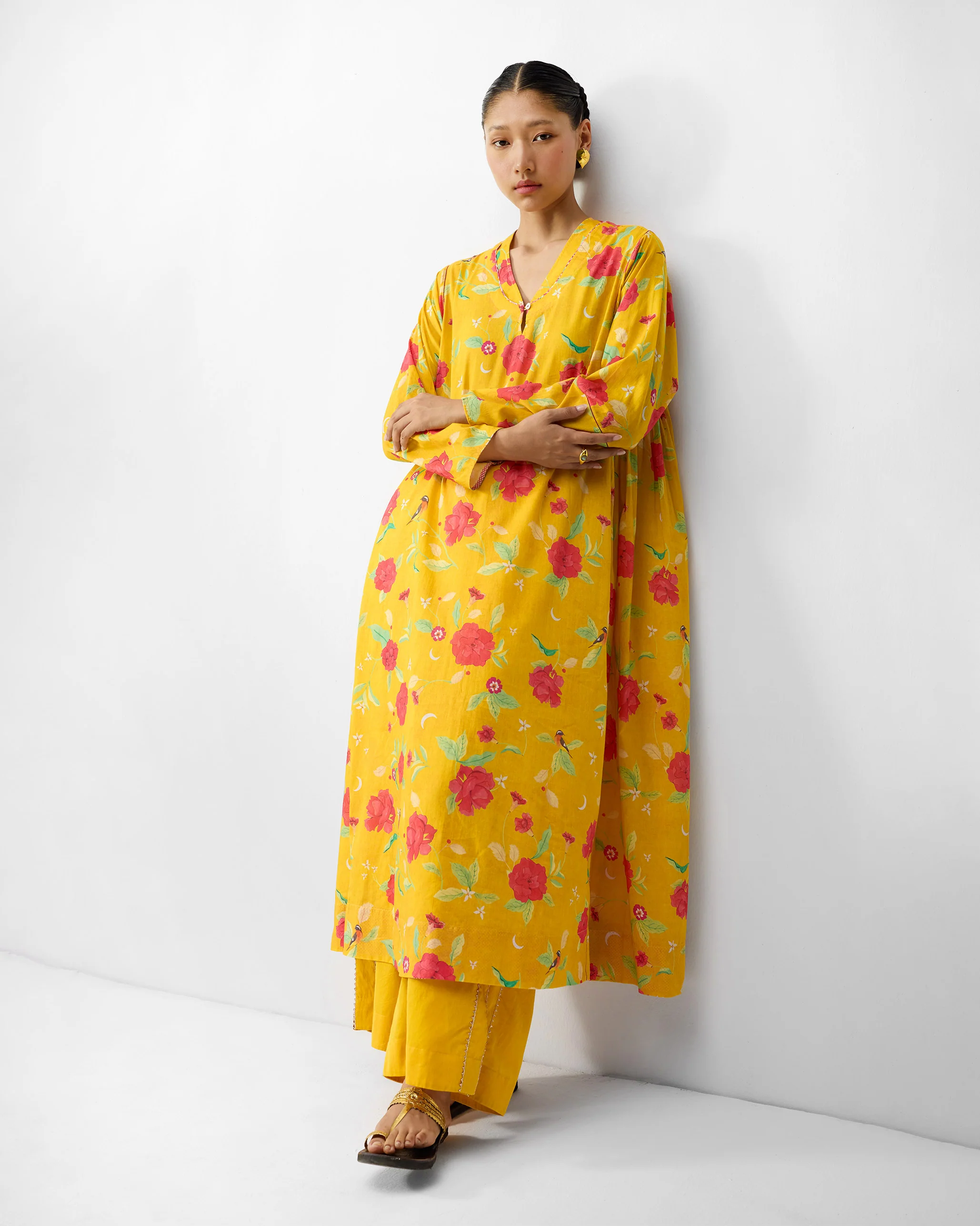 Amreli Kurta - Turmeric Yellow & Watermelon Print - Image 6