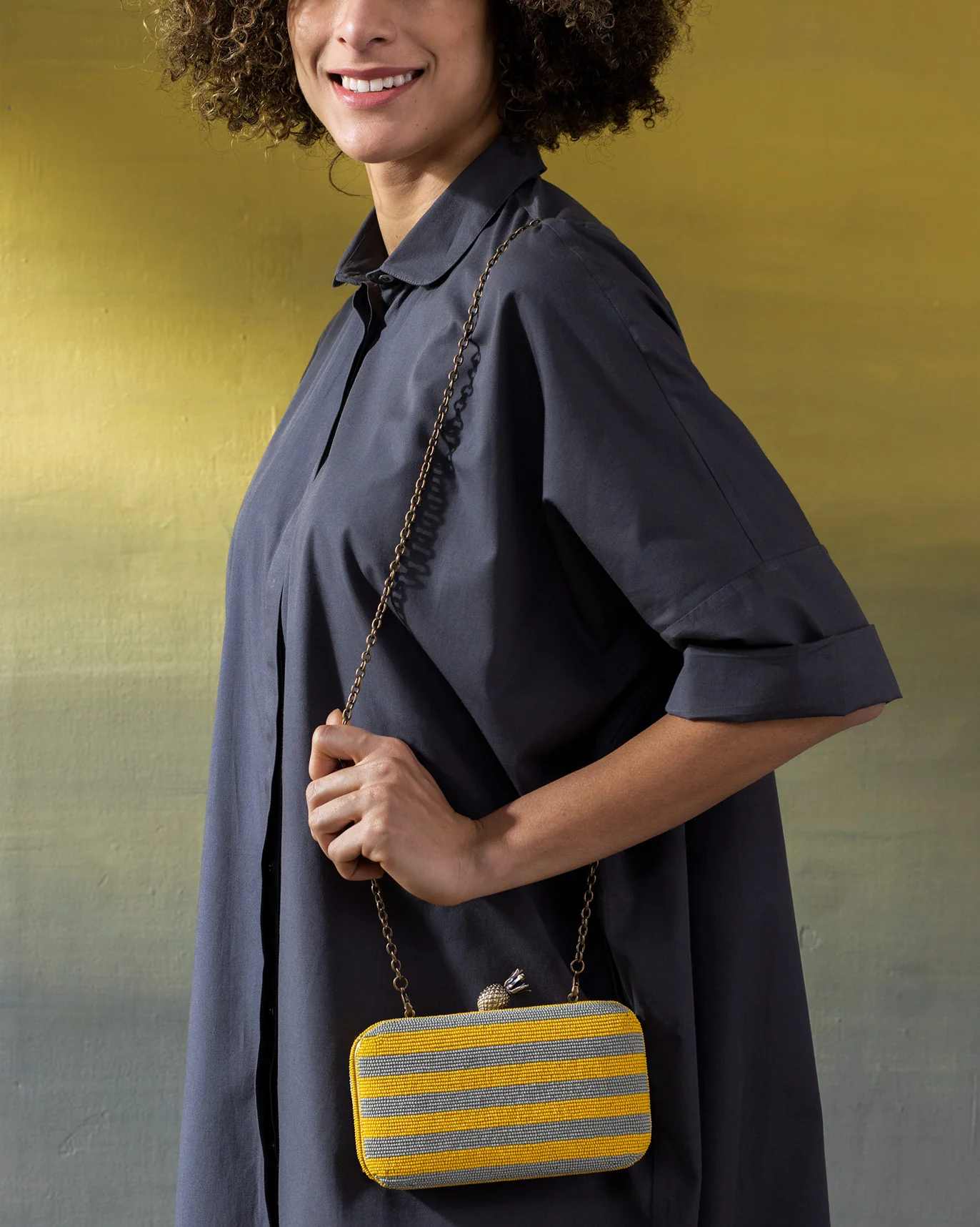 Ananas Clutch - Yellow & Grey Stripes - Image 5