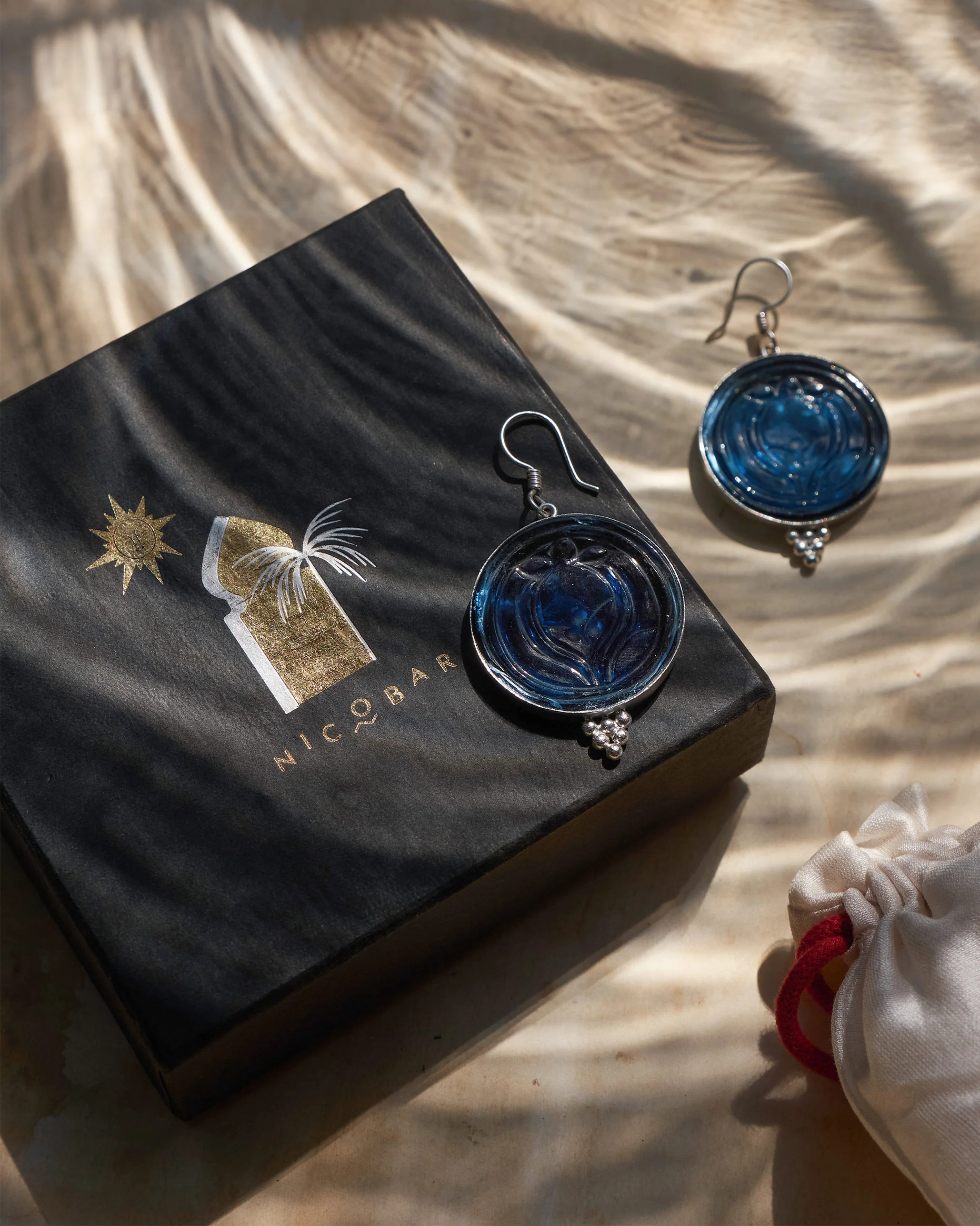 Anar Carved Glass Danglers Large - Blue - Image 2