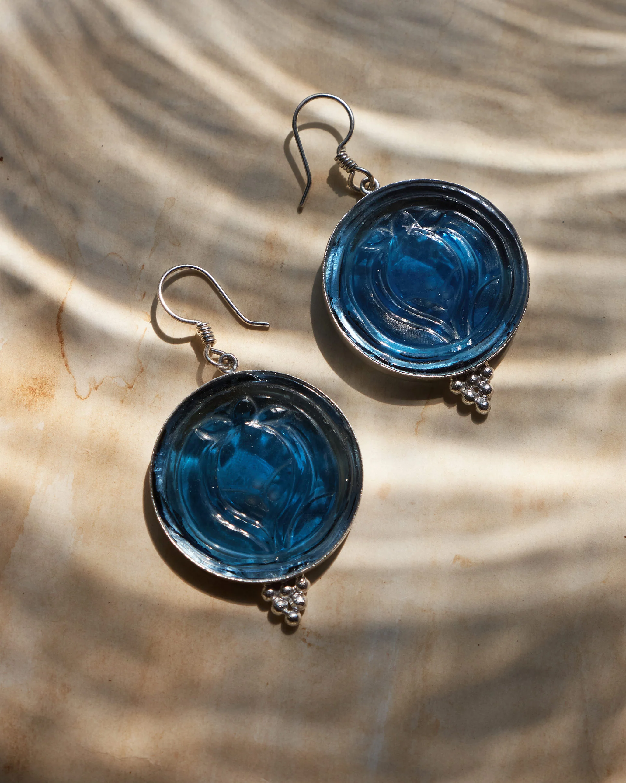 Anar Carved Glass Danglers Large - Blue - Image 3