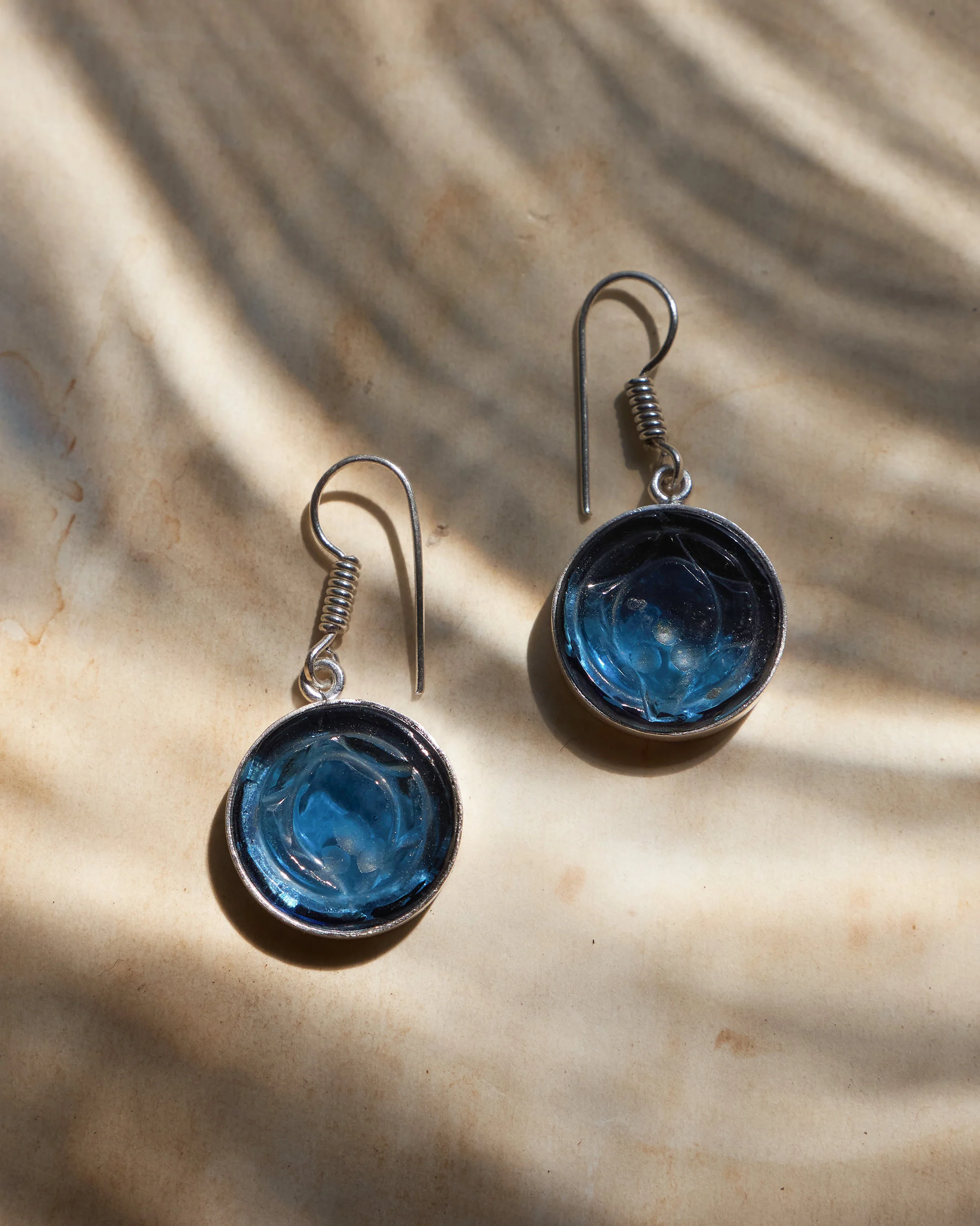 Anar Carved Glass Danglers Small - Blue - Image 2