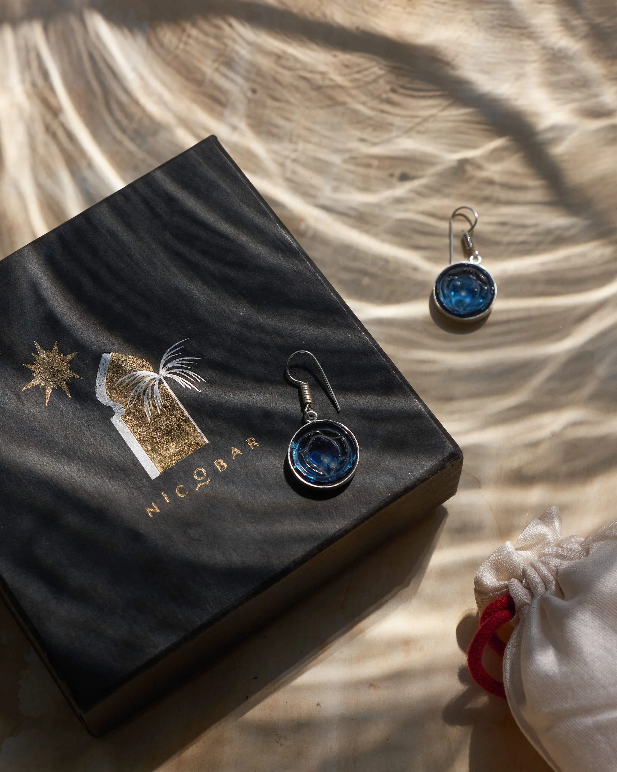 Anar Carved Glass Danglers Small - Blue - Image 3