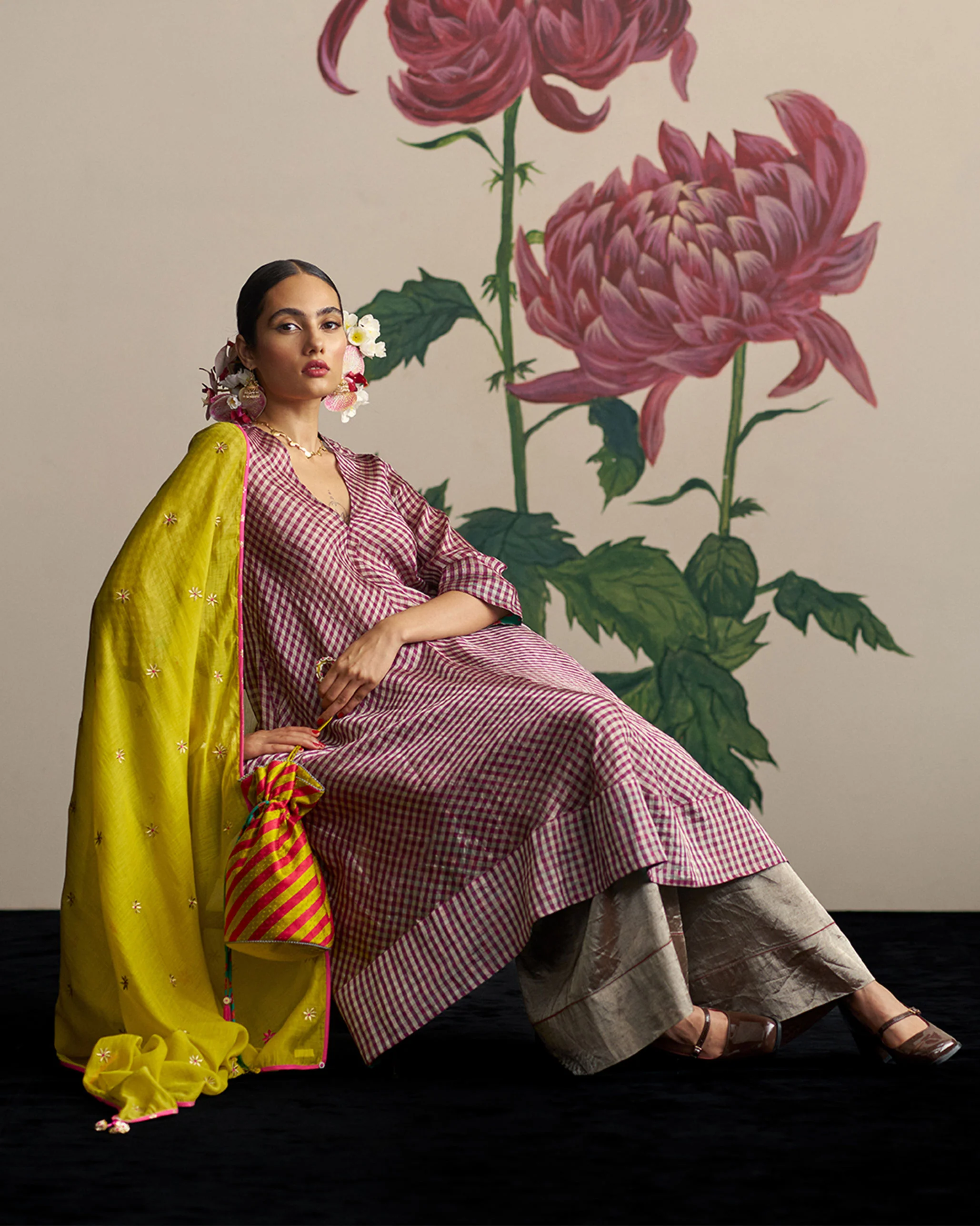 Anaya Dupatta - Chartreuse & Gold Embroidered - Image 2