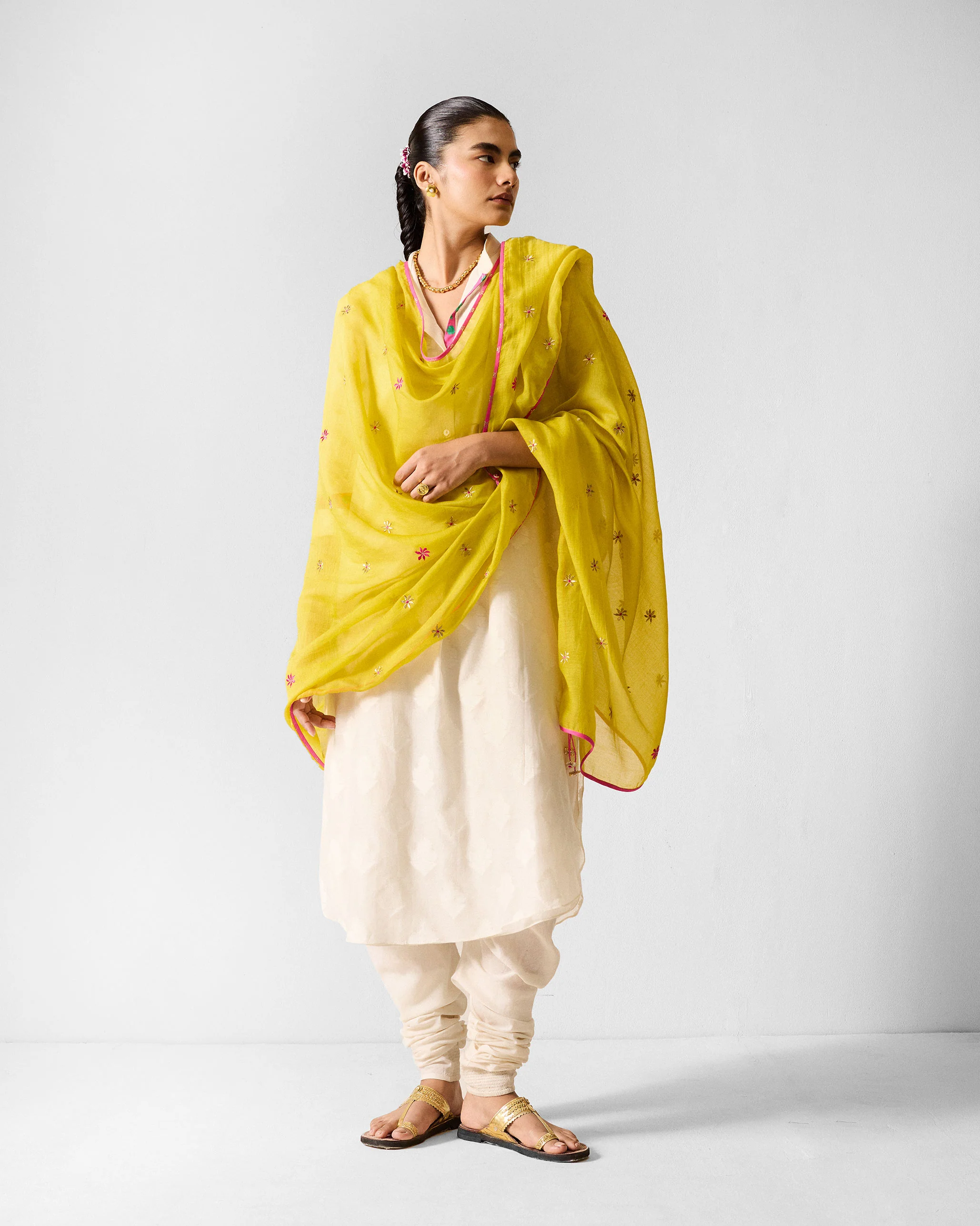 Anaya Dupatta - Chartreuse & Gold Embroidered - Image 3