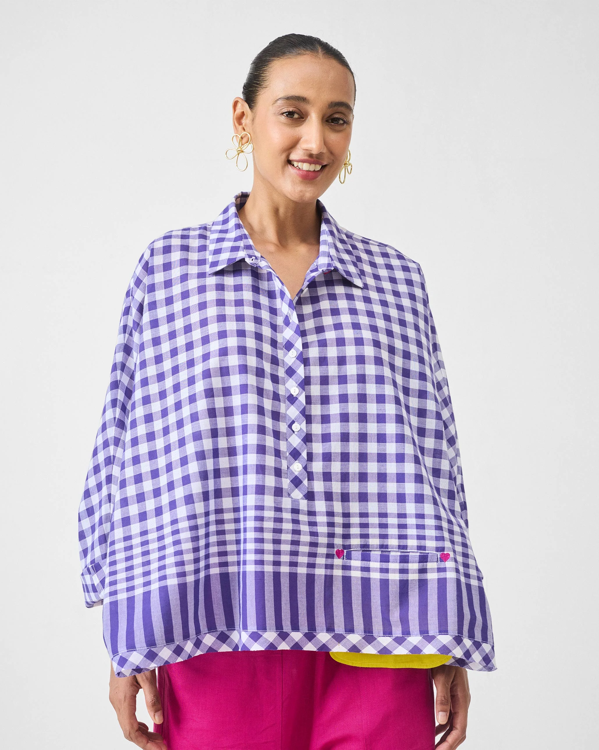 Anna Top - Purple & White Checks - Image 4
