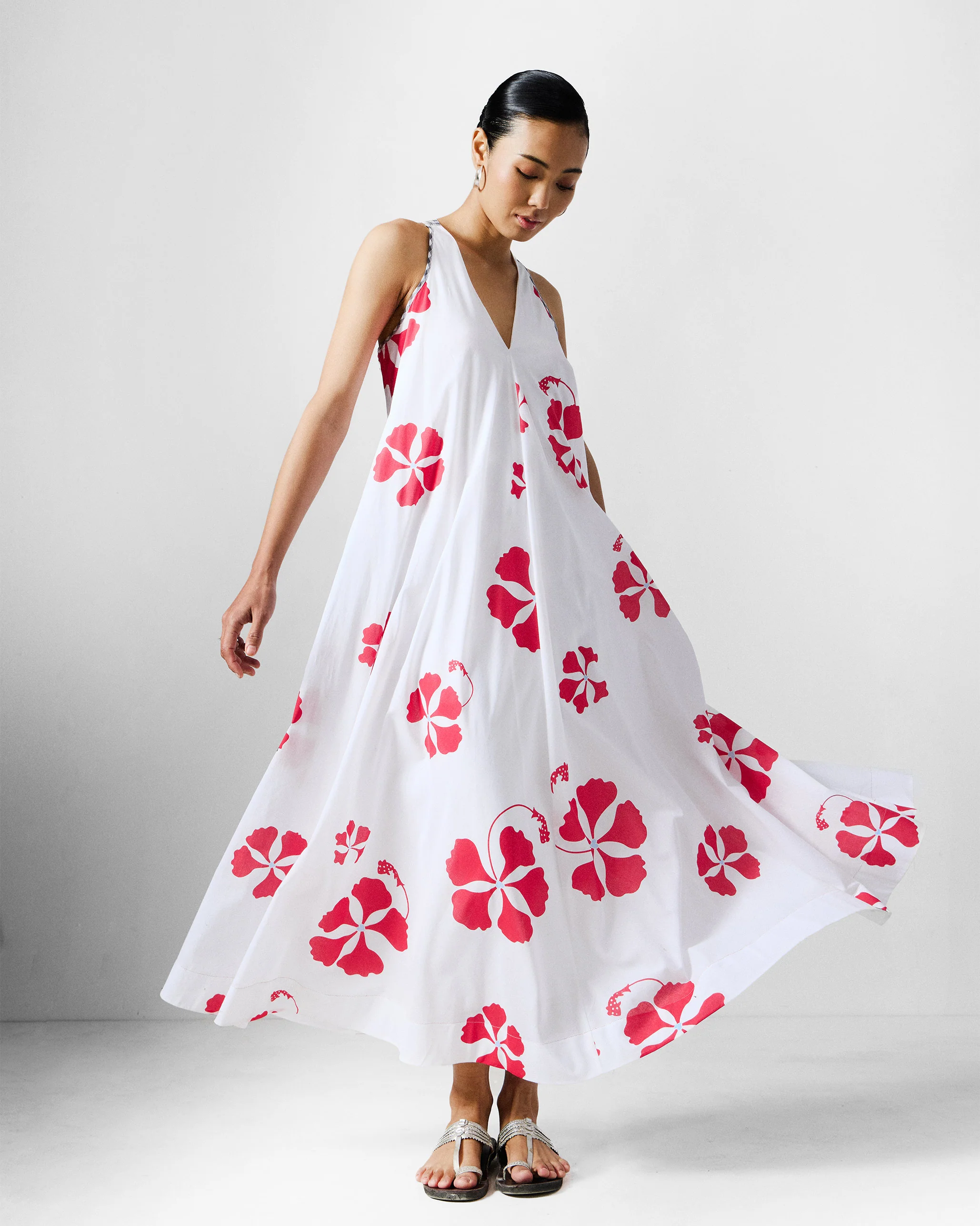 Anya Dress - White & Red Printed - Image 2