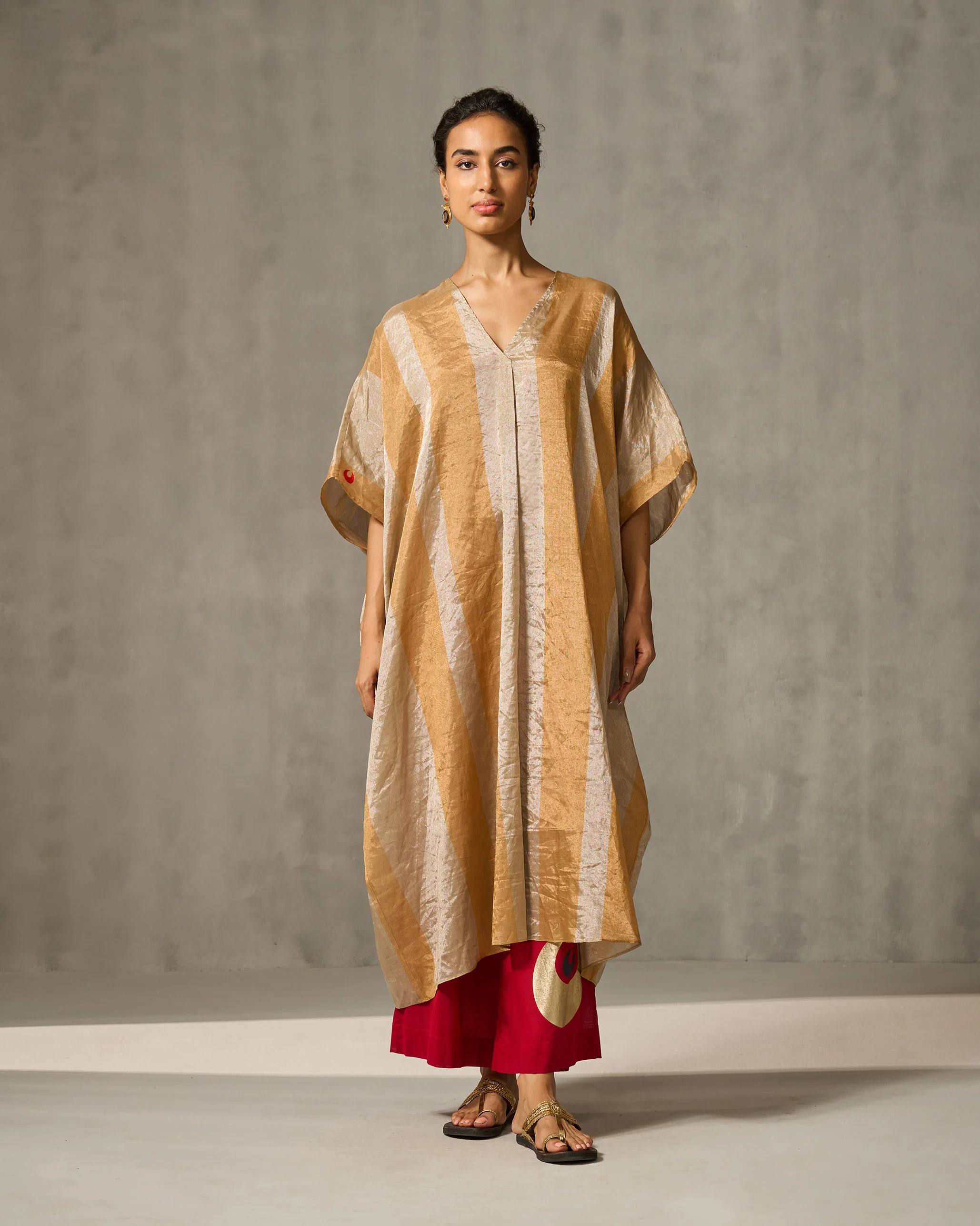 Araya Kaftan - Gold & Silver Stripes - Image 3