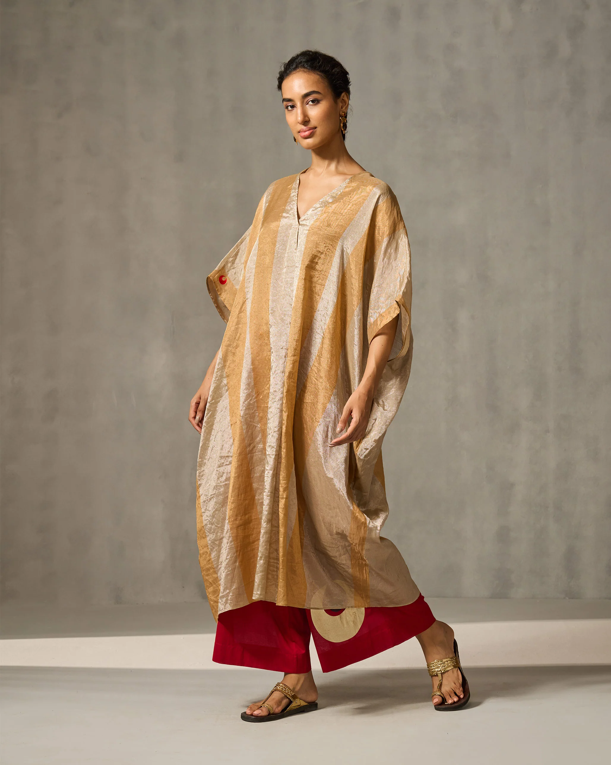 Araya Kaftan - Gold & Silver Stripes - Image 5
