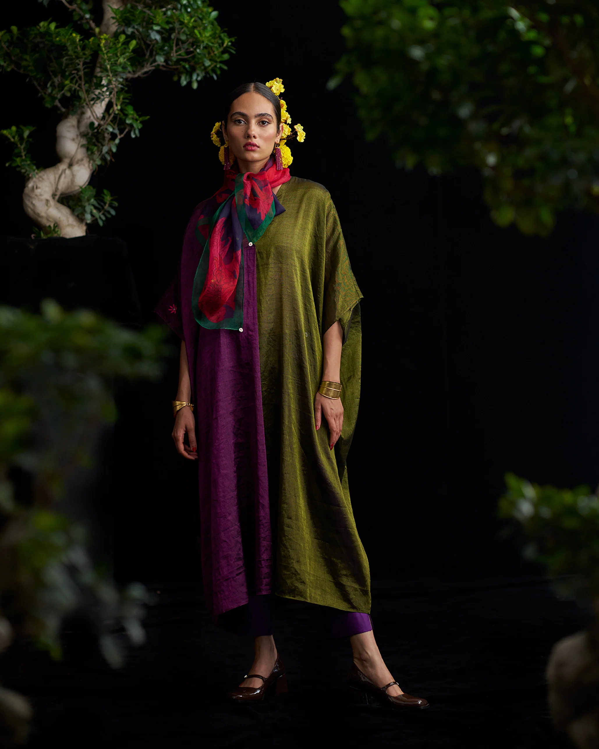 Araya Kaftan - Olive & Purple - Image 2