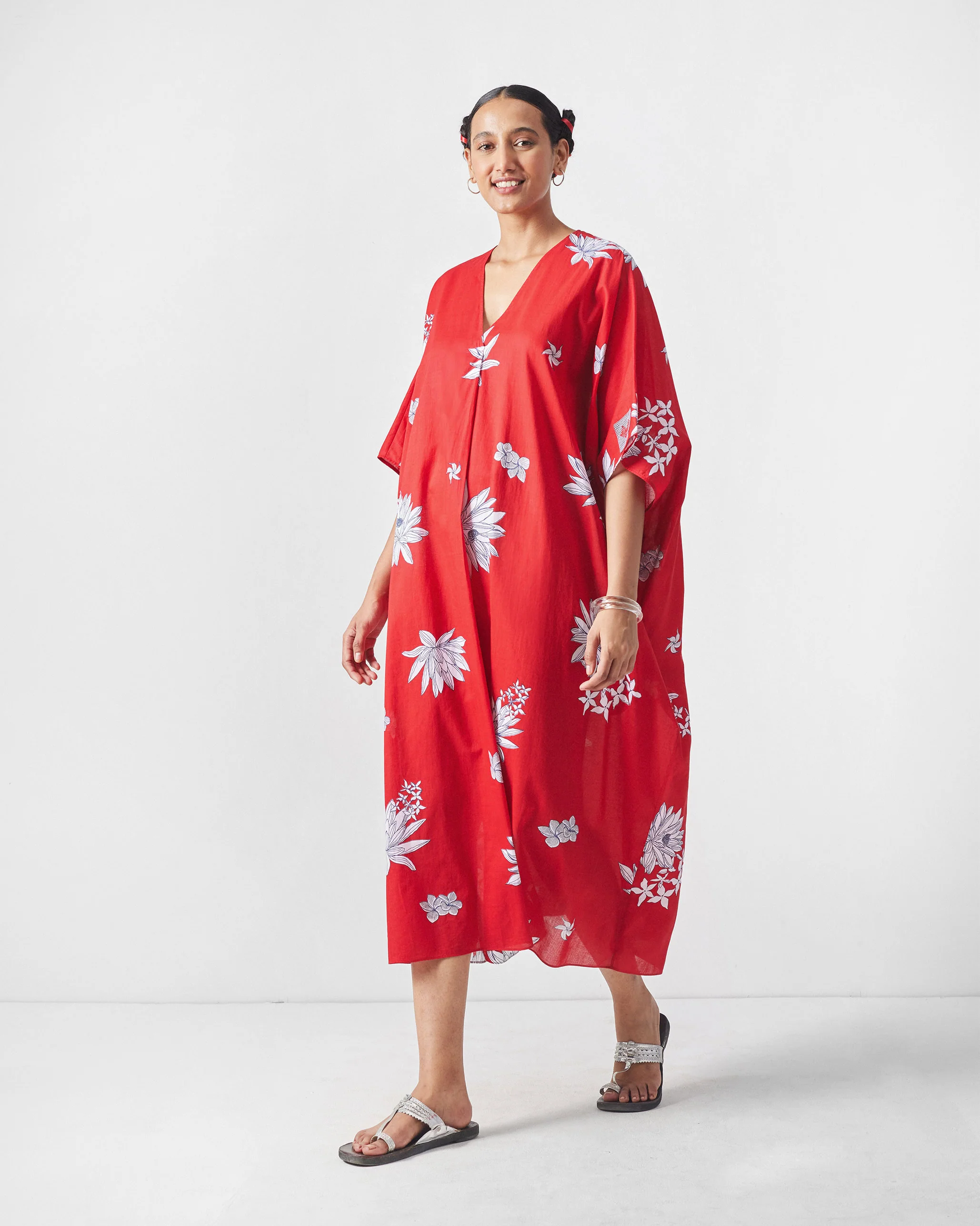 Araya Kaftan - Red & White Print - Image 2