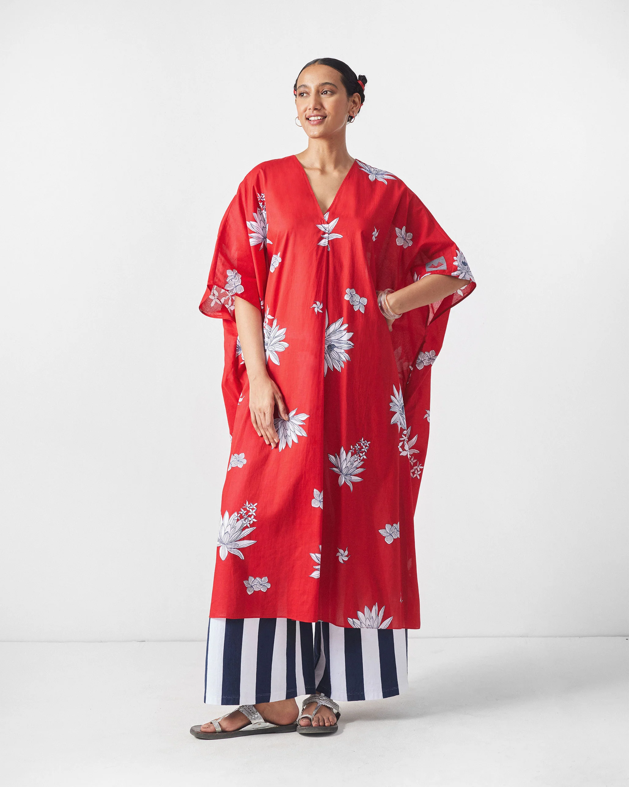 Araya Kaftan - Red & White Print - Image 8