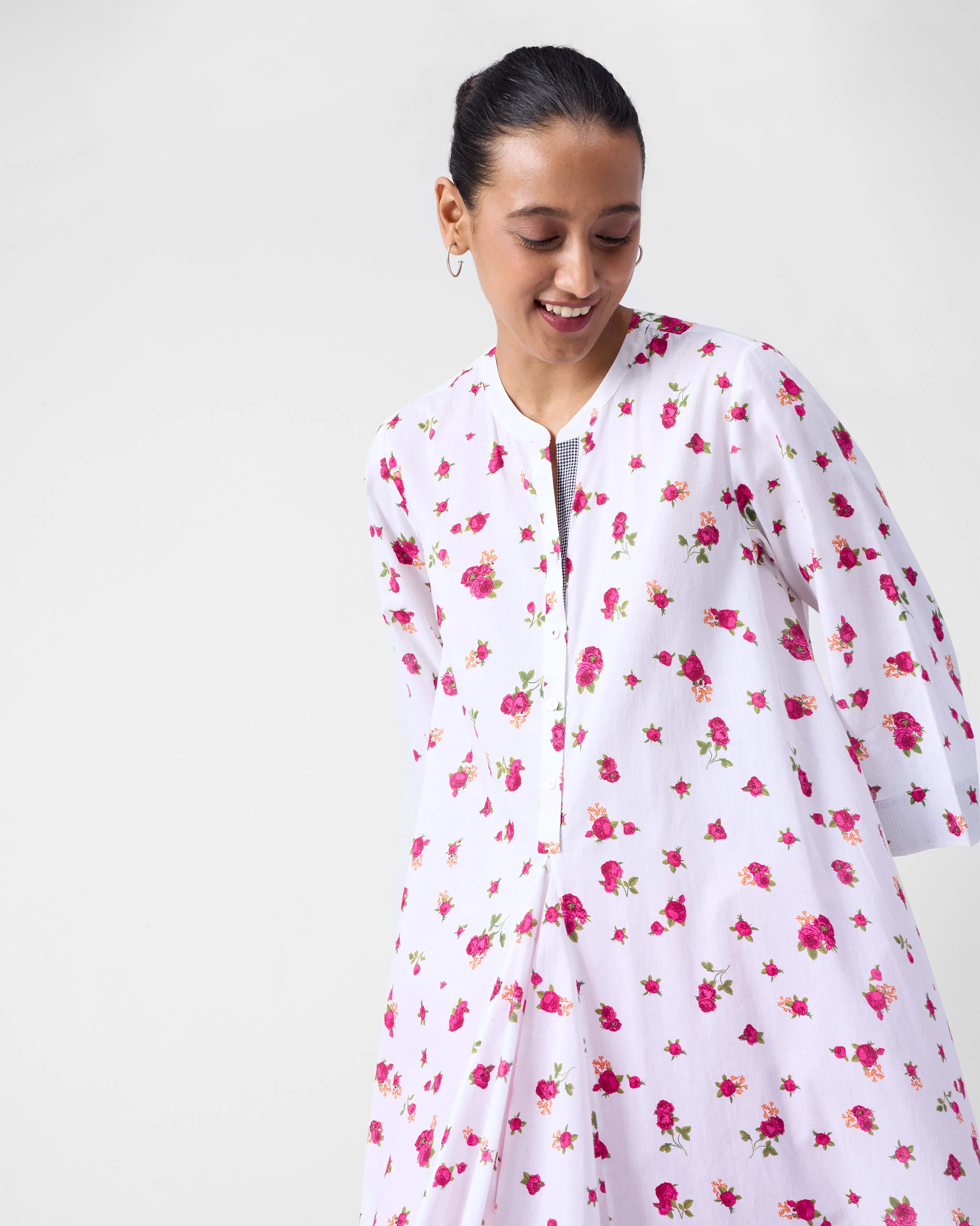Arina Kurta - White & Fuchsia Print - Image 2