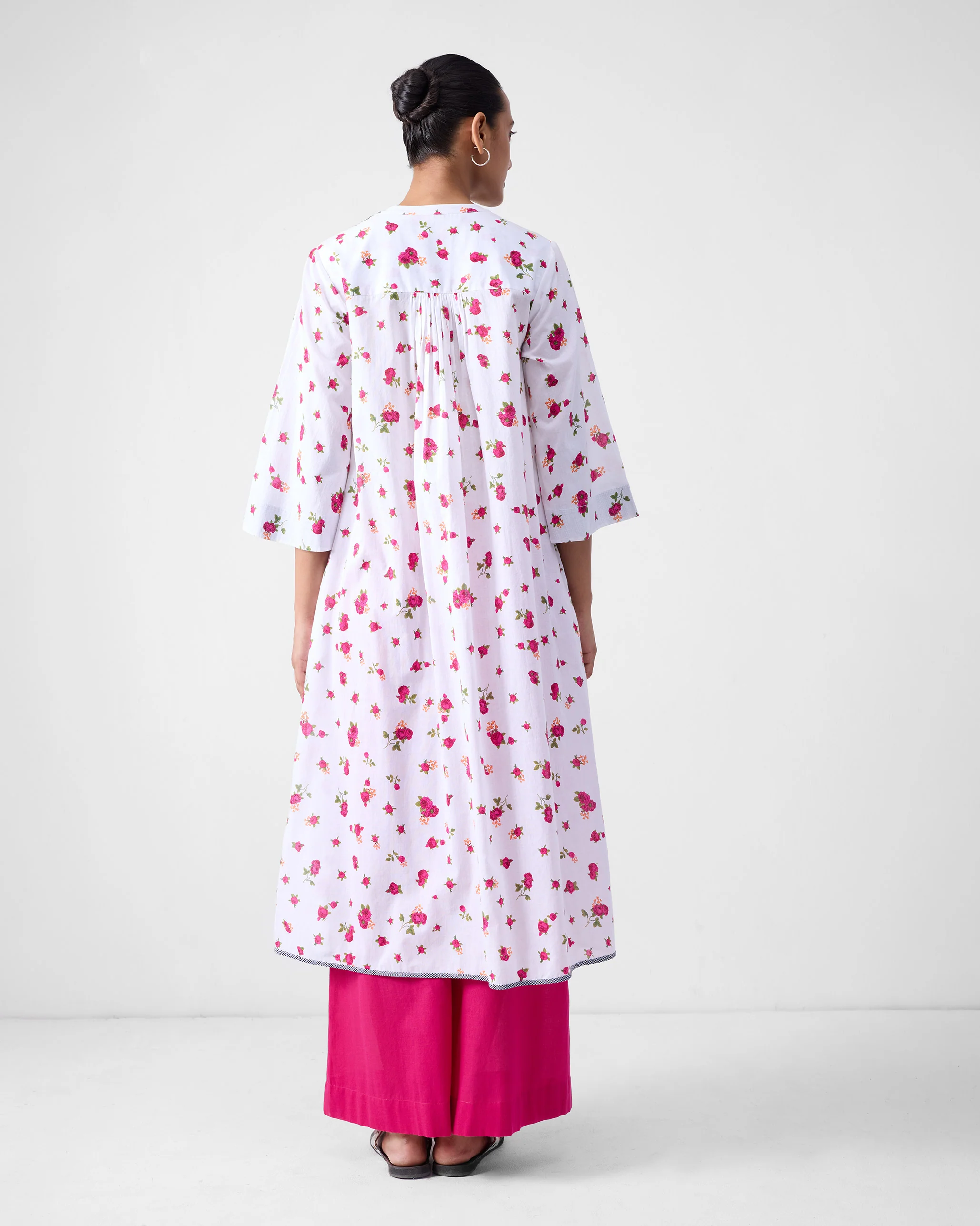 Arina Kurta - White & Fuchsia Print - Image 3