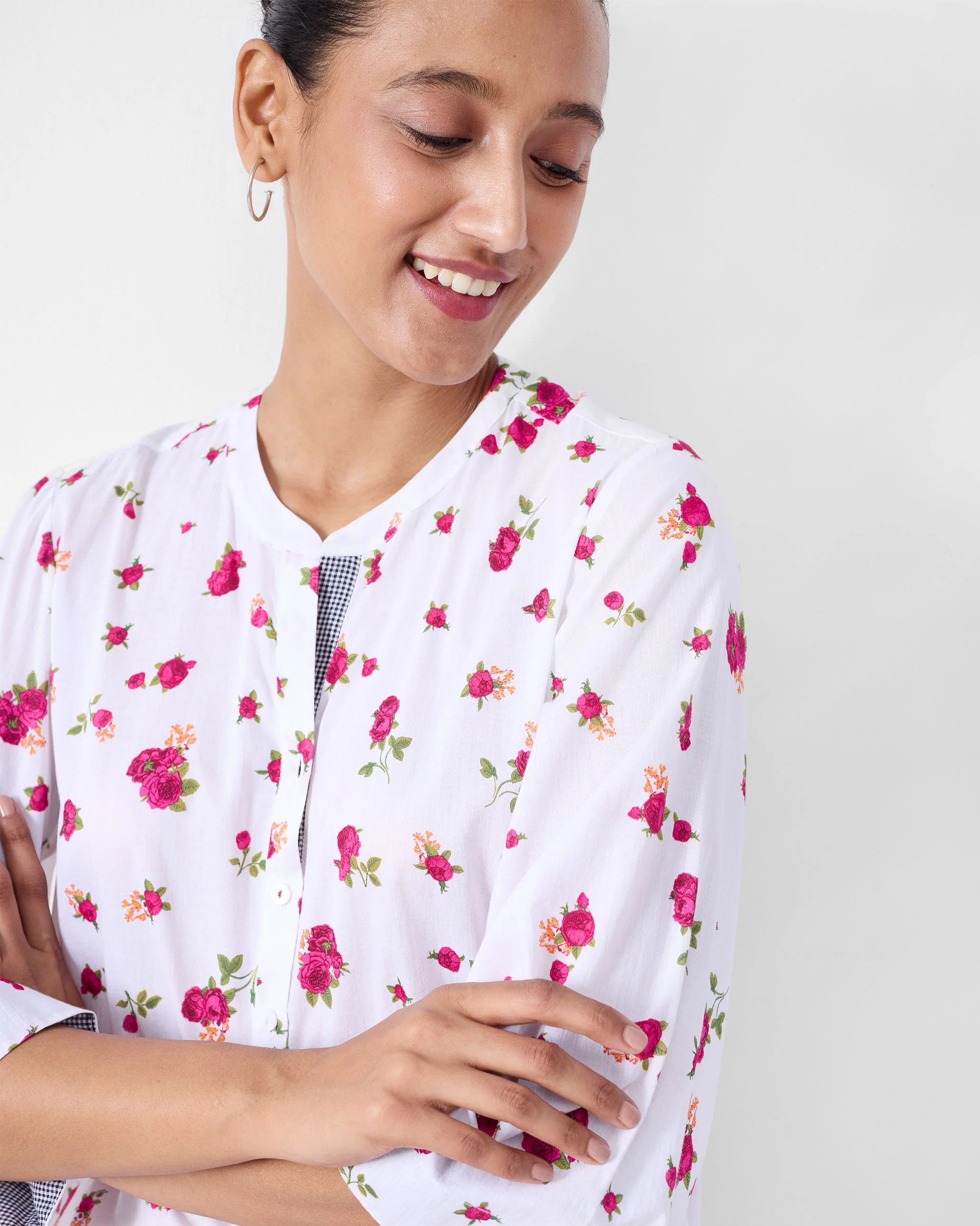Arina Kurta - White & Fuchsia Print - Image 4
