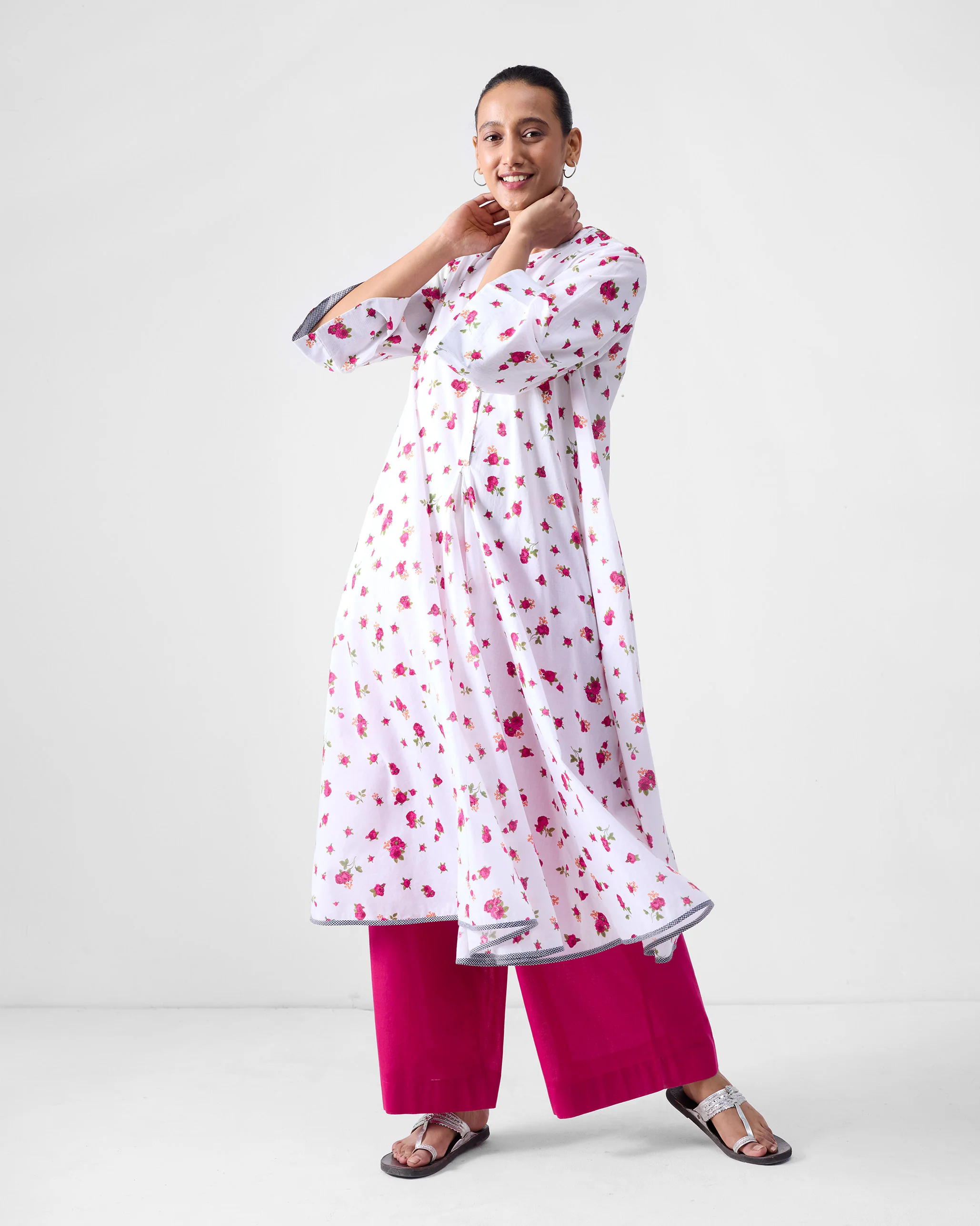 Arina Kurta - White & Fuchsia Print - Image 5