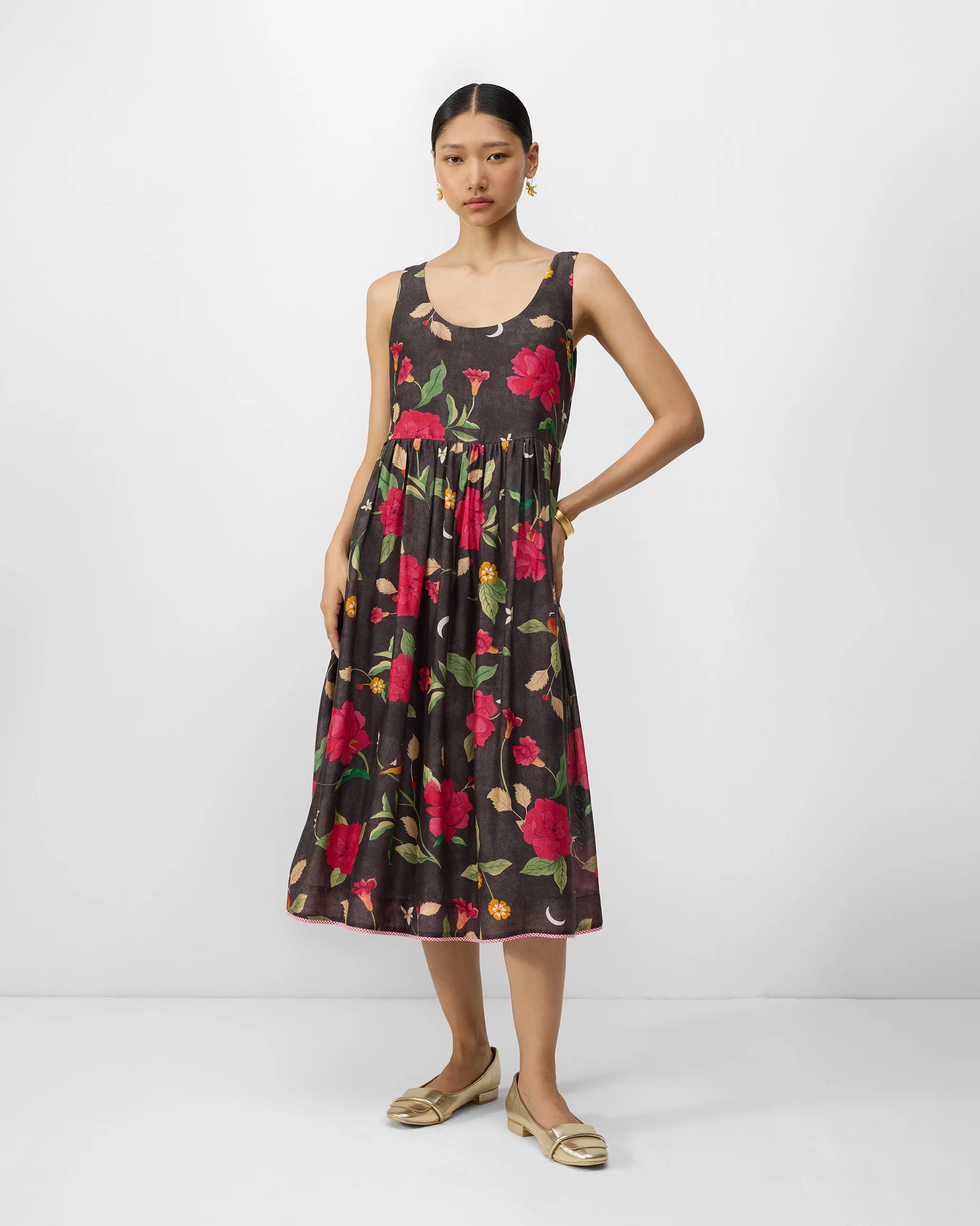 Ashwini Dress - Charcoal & Watermelon Print - Image 4