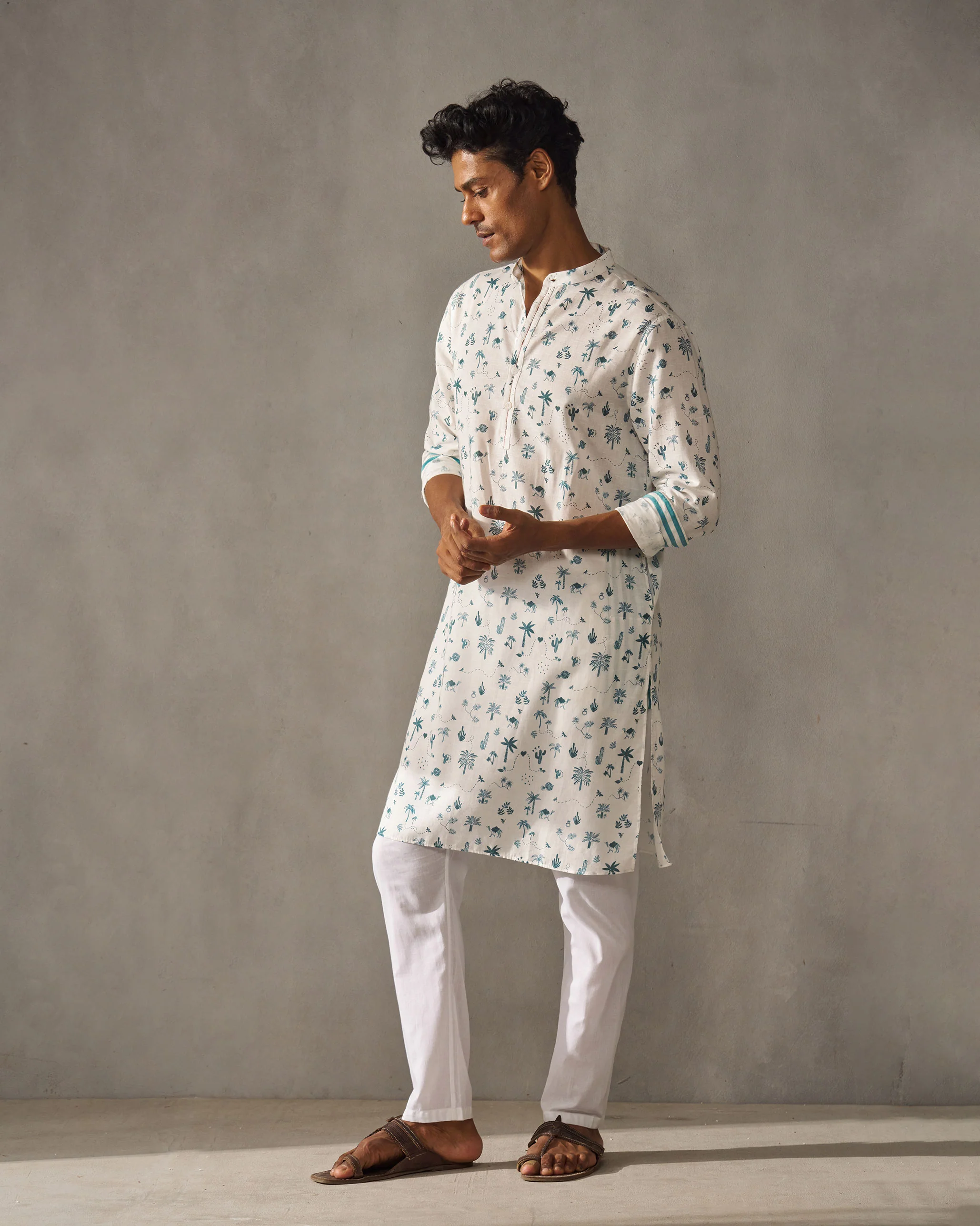 Astral Kurta - Blue & White Print - Image 4