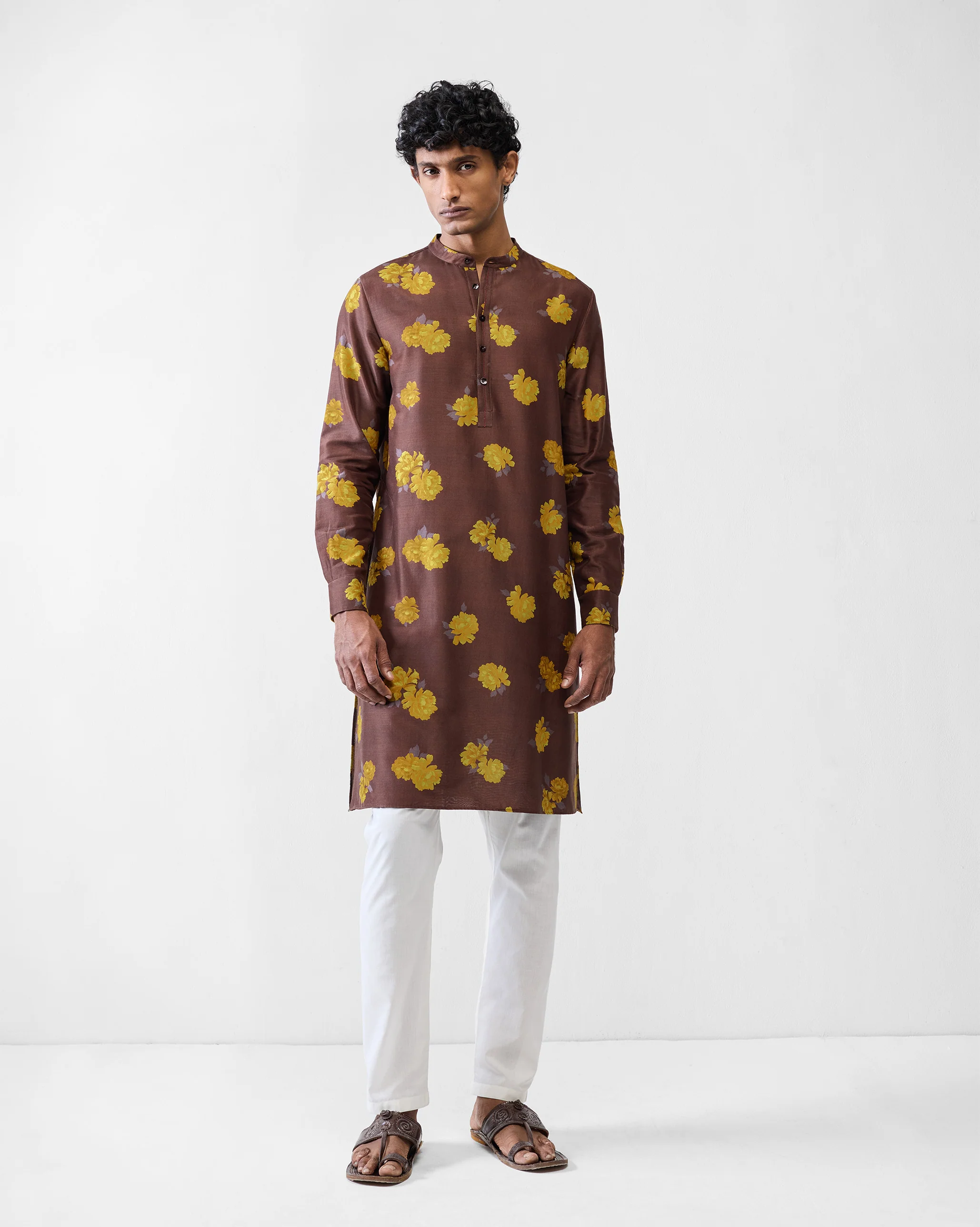 Astral Kurta - Brown & Chartreuse Printed - Image 2