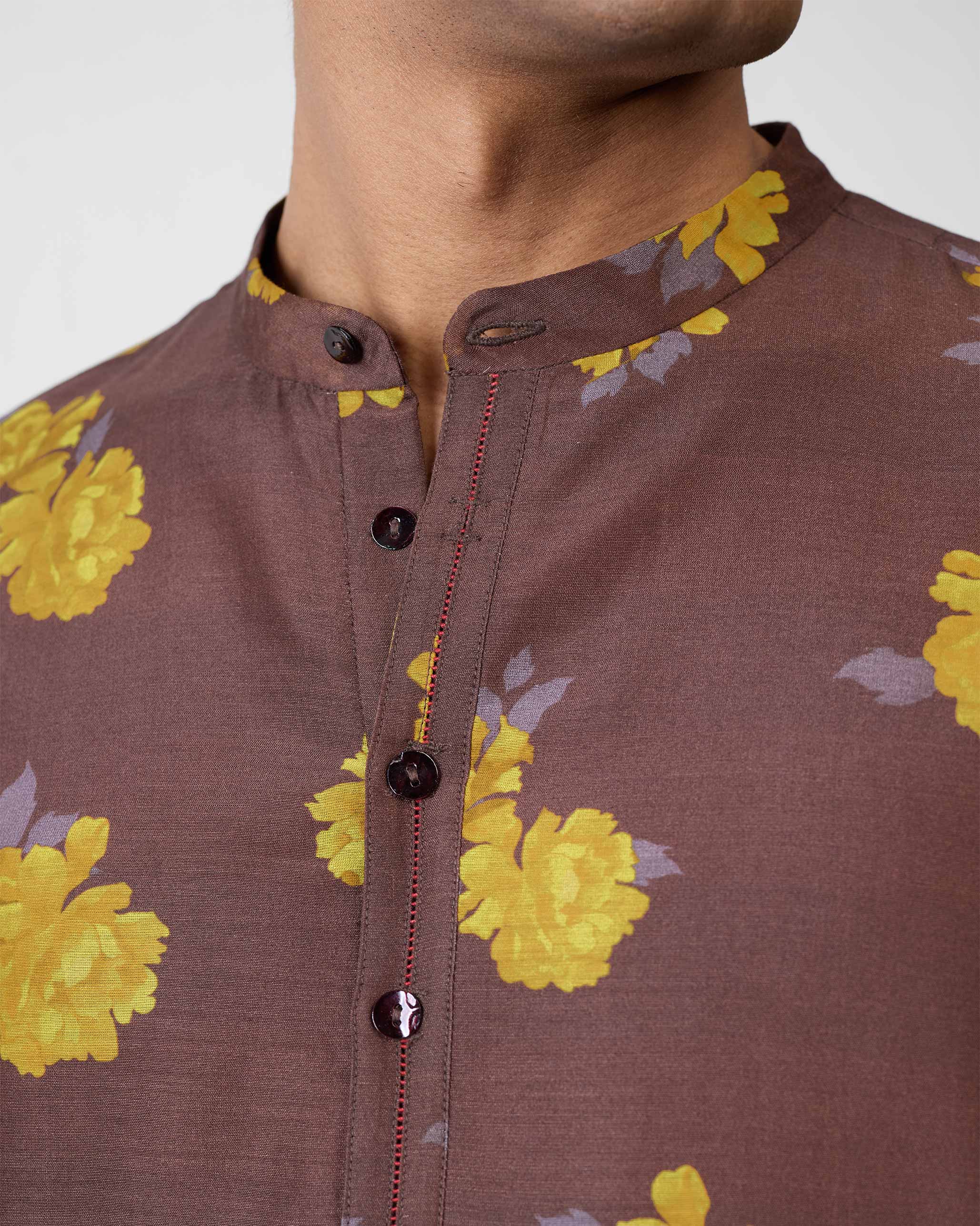 Astral Kurta - Brown & Chartreuse Printed - Image 5
