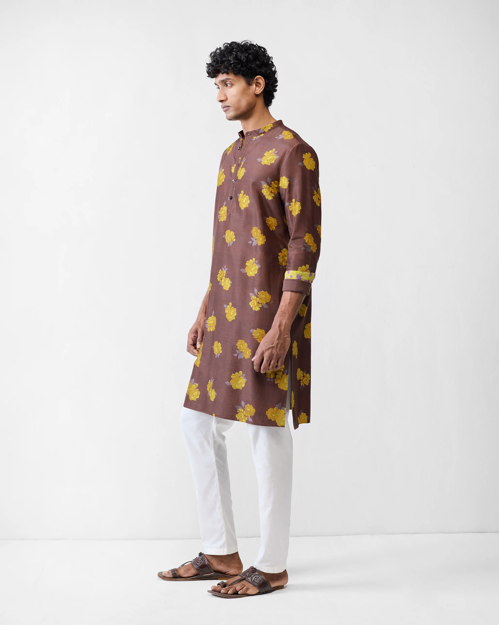 Astral Kurta - Brown & Chartreuse Printed - Image 6