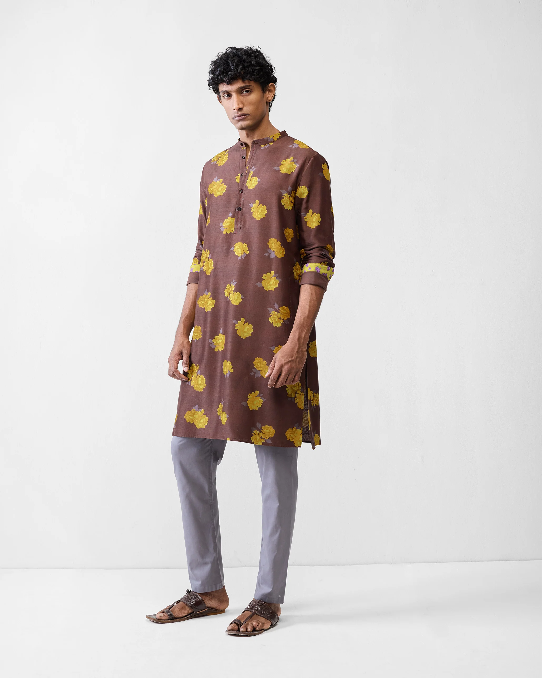 Astral Kurta - Brown & Chartreuse Printed - Image 8