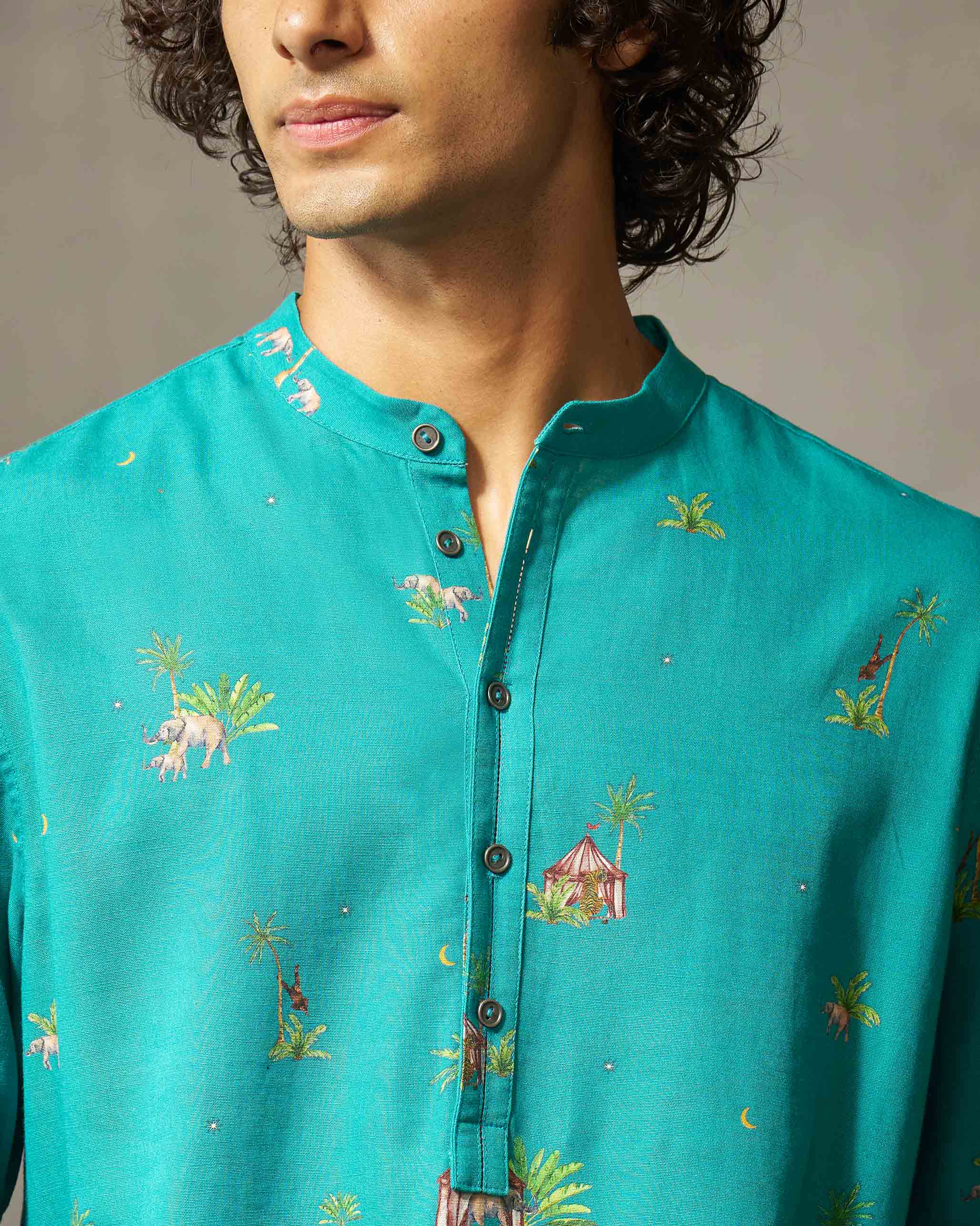 Astral Kurta - Green Print - Image 2